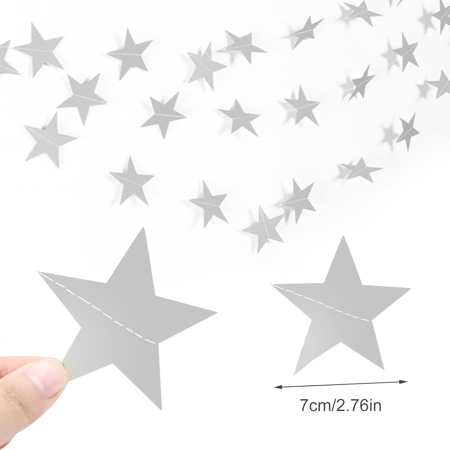 52 Feet Reflective Star Paper Garland, Glitter Bunting Banner Hanging Decoration Twinkle Little Star Party Garlands Streamer Kit for Birthday Wedding Banner Backdrop (Silver) image number 5