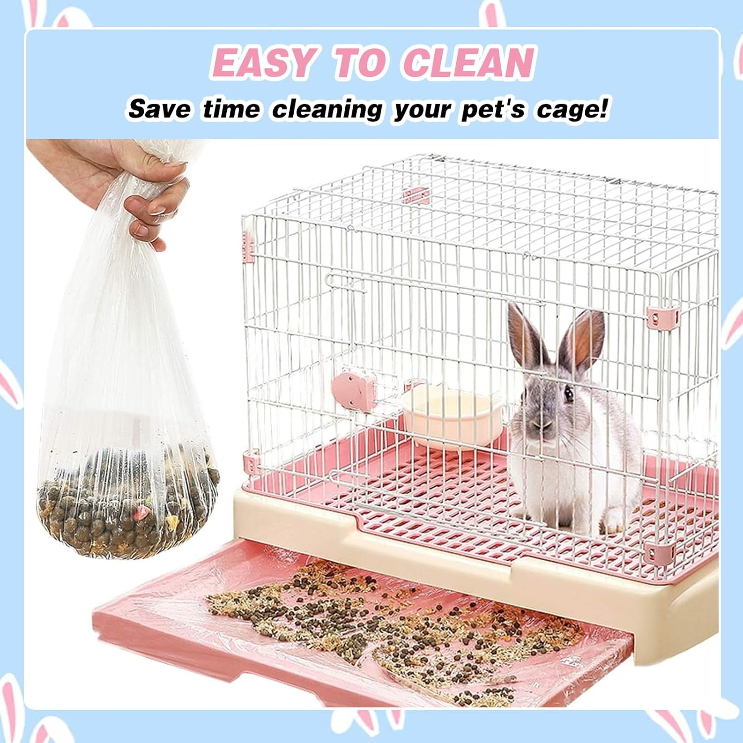 SUSOO 50 Pcs Universal Disposable Pet Cage Liners - 122Cm Elastic PE Tray Covers for Small and Large Cages Base, Leakproof Plastic Film for Birds, Parrot, Rabbits,Cats,Dogs and Animal Cage Accessories image number 2
