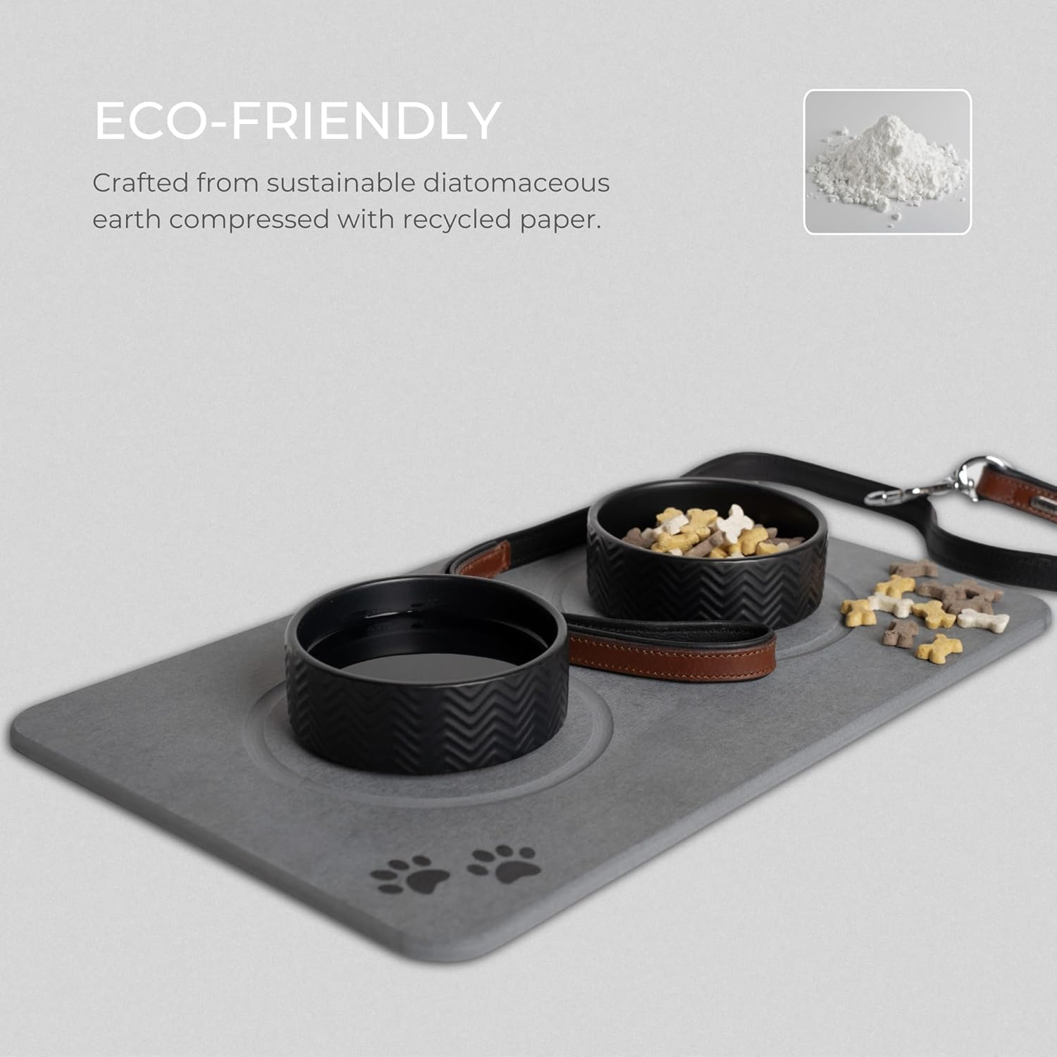 Natureva Home - Stone Pet Food Mat | Super Absorbent, Quick Drying | Diatomite Bowl Feeding Mats for Dog and Cat | Made of Natural Diatomaceous Earth | Absorbing Water Instantly | Colour Graphite image number 5
