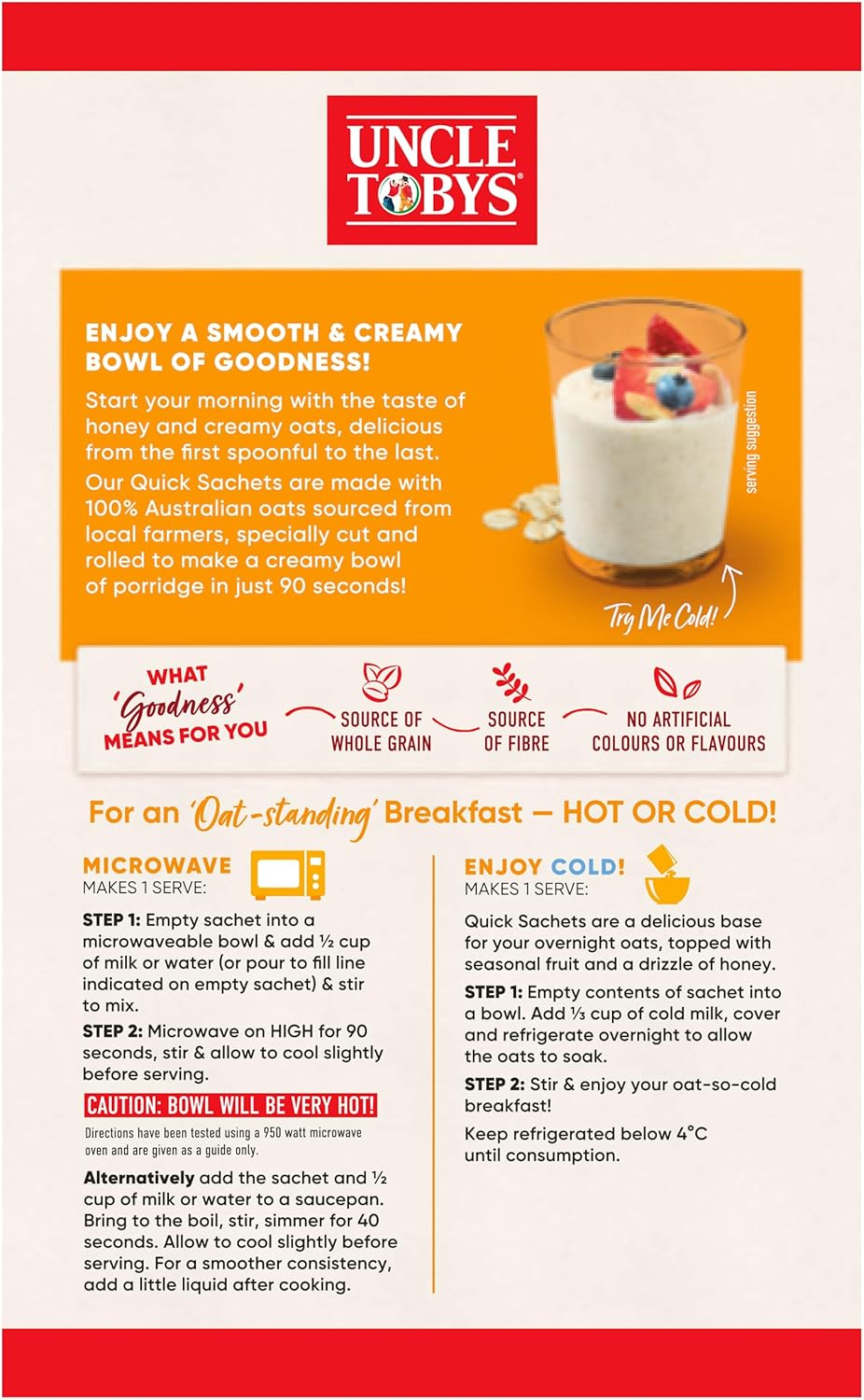 Uncle Tobys Creamy Honey Oats Quick Sachets 350 G (Pack of 6) image number 2