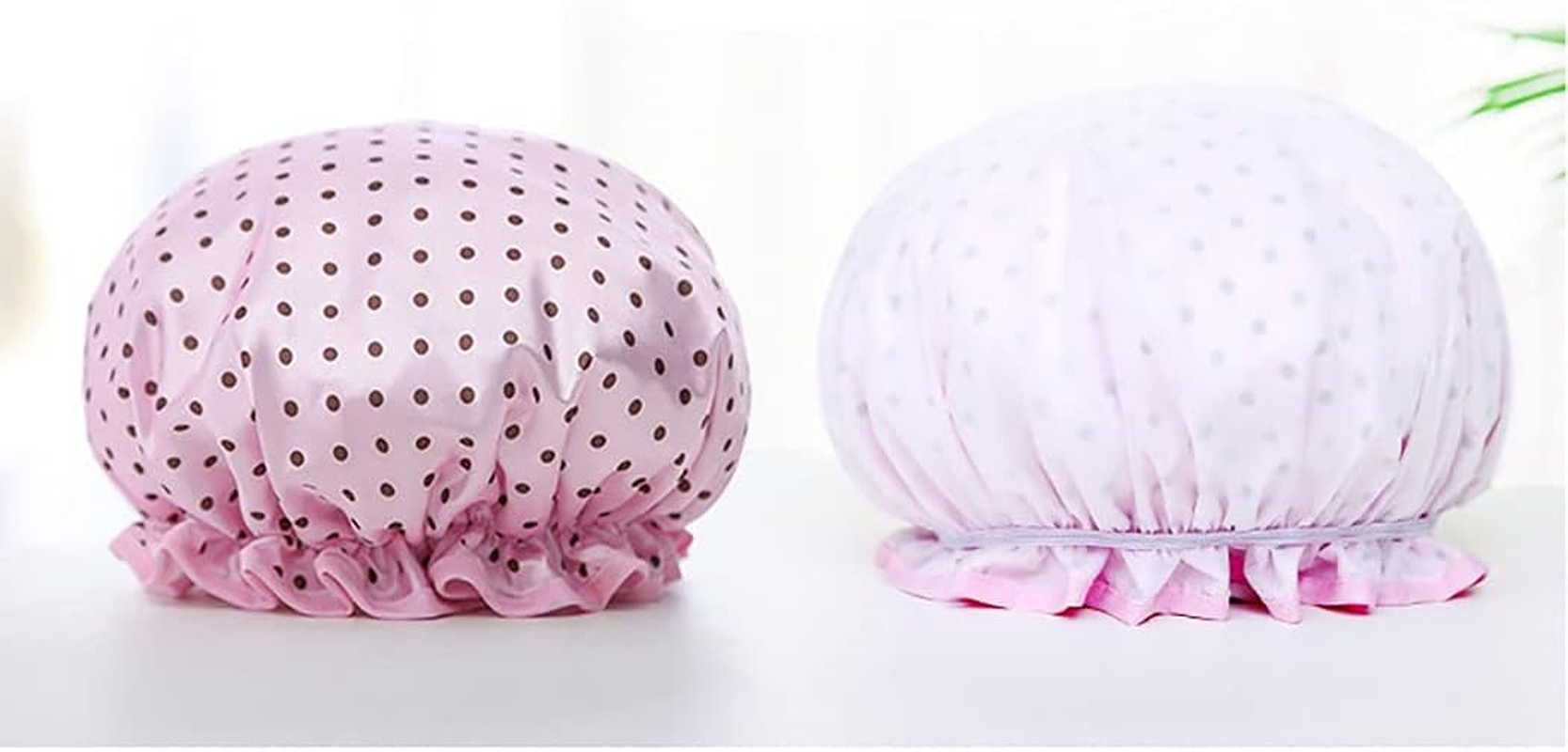 SOWUNO Shower Cap Waterproof Elastic 3PCS Dual-Layer Thickened Stretchy Adjustable Bath Cap for Home Fashion Smooth Long image number 2