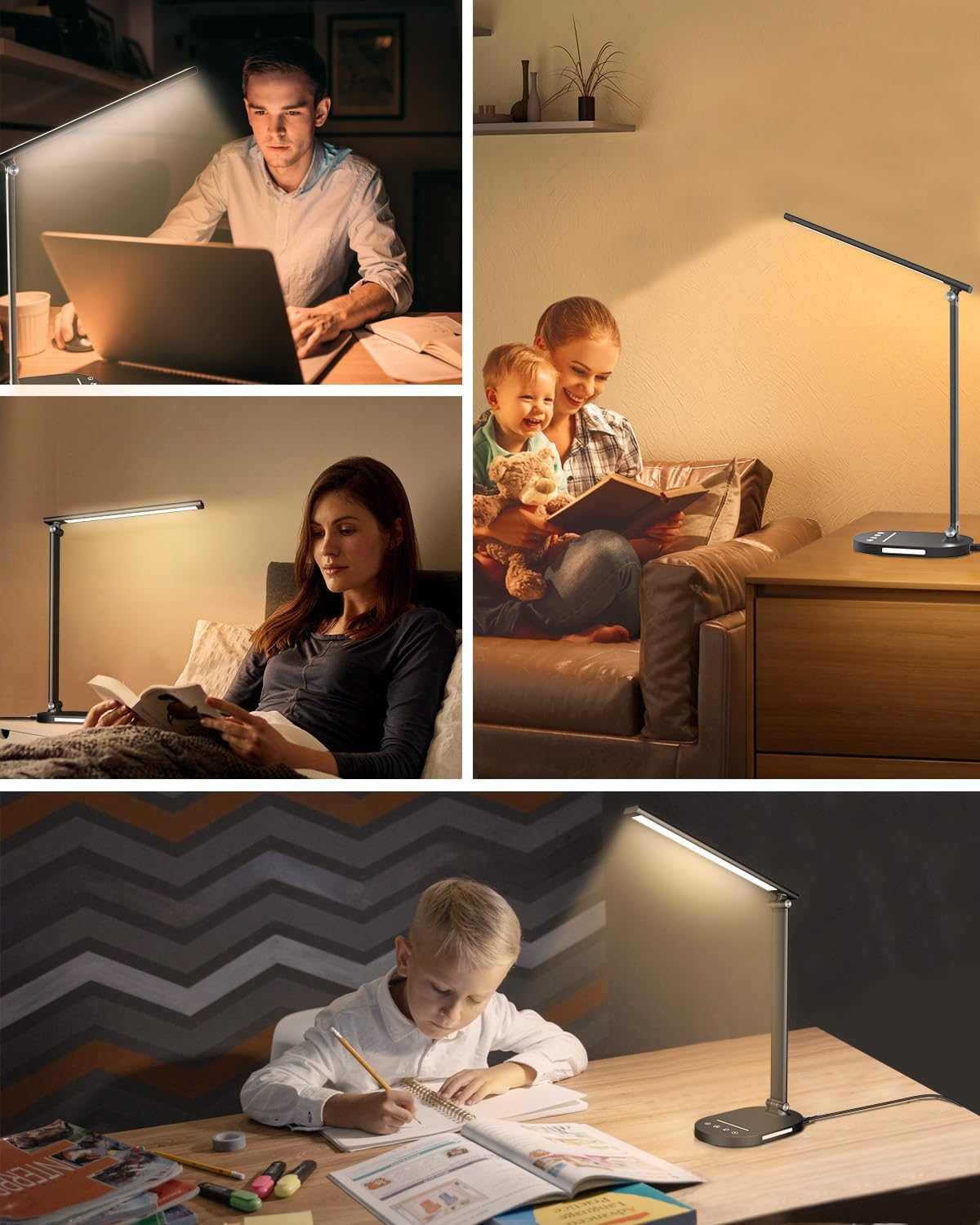 HASKARE Desk Lamp LED Dimmable Table Lamp, 5 Colour Modes and 5 Brightness Levels, Anti-Glare Eye Protection Desk Lamp, USB Charging Port, with 5V/2A Power Adapter - Schwarz Aufgewertet image number 3