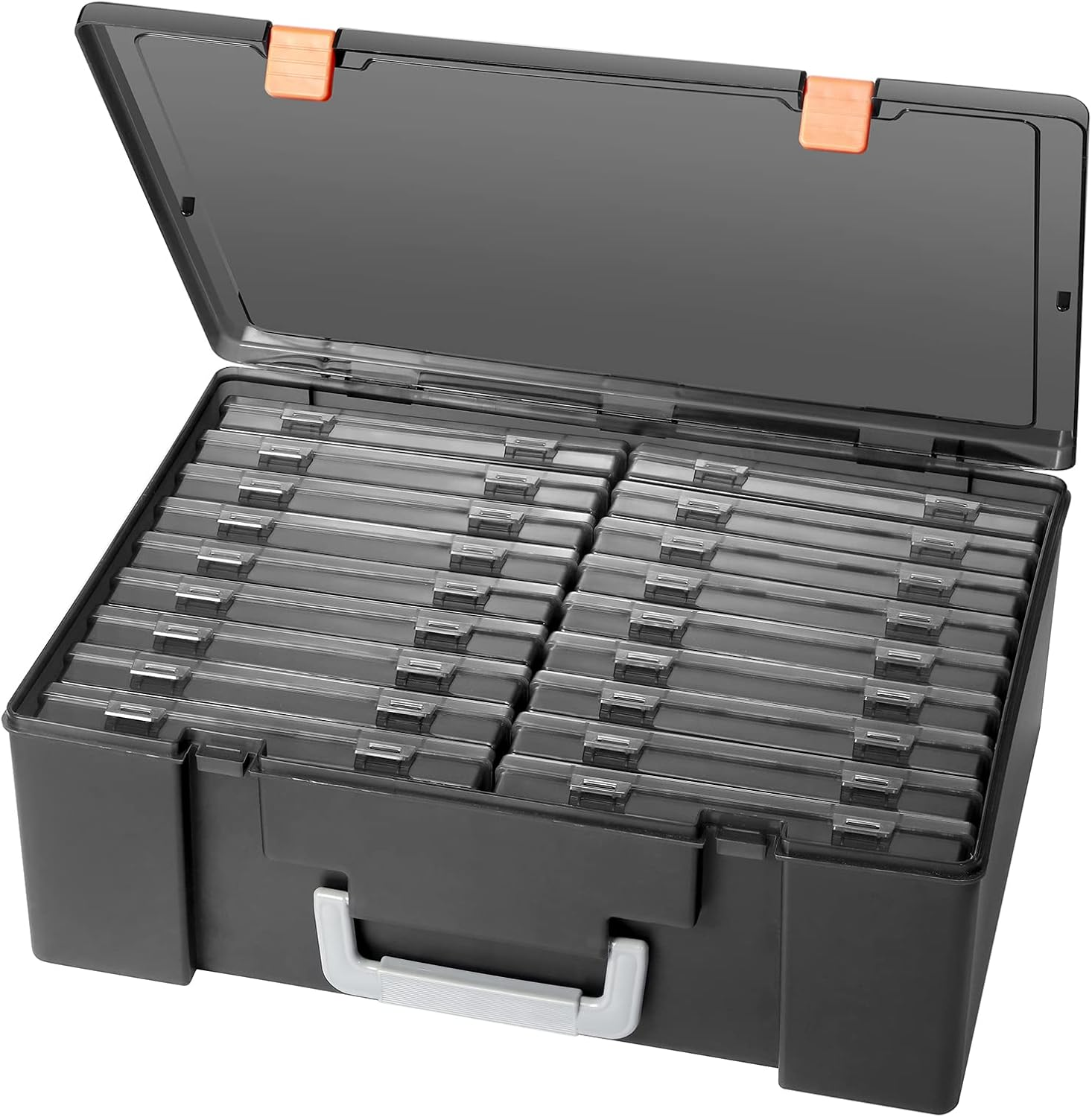 Photo Storage Box 4X6, 18 Inner Extra Large Organizer Acid-Free Photo Keeper Storage Case, Plastic Craft Storage Box for Stickers Stamps Seeds (Clear, 18 Boxes)