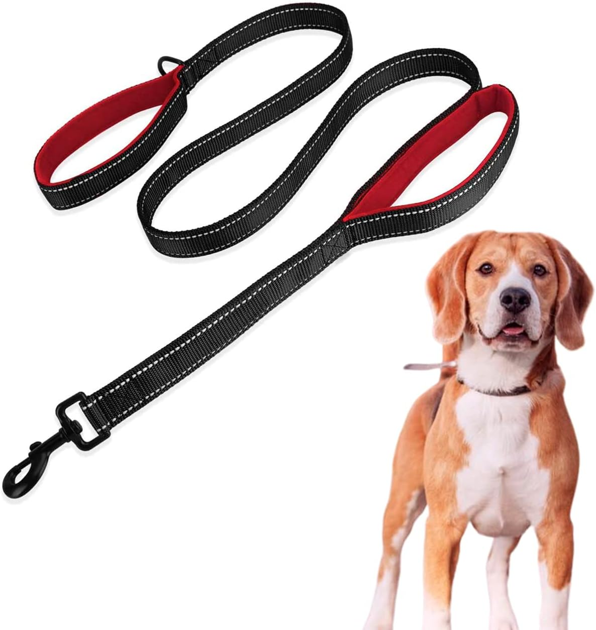 Edipets, Large Dog Leash with Double Padded Handle, Reflective 6Ft Non-Slip Dog Leash for Medium Large Dogs for Walking Your Pet (Black/Black) - Black/Green image number 2