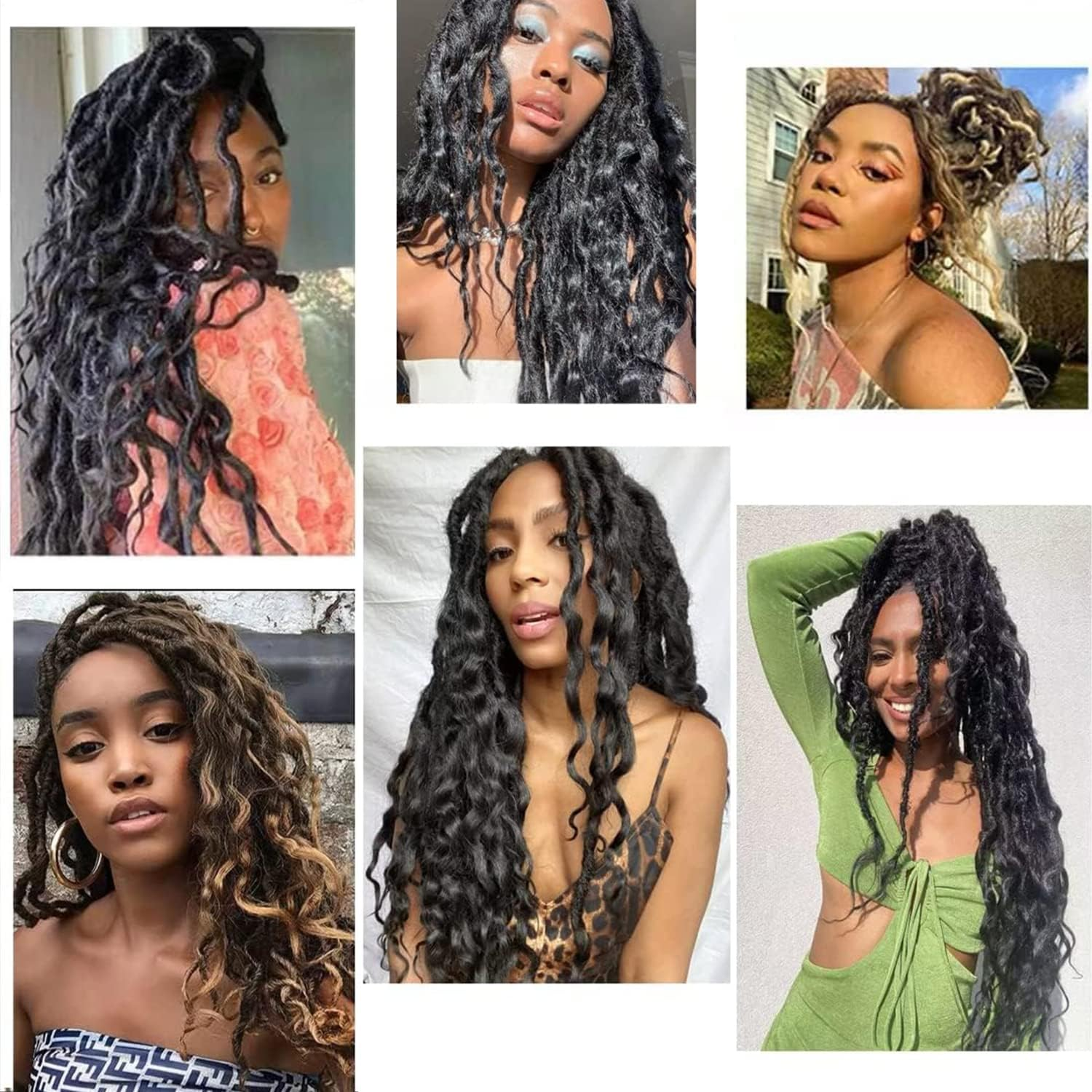 Crochet Braids Twist Hair Goddess Faux Locs Curly Ends Dreadlocks Braids Synthetic 6 Packs 50.8 Cm Hair Extensions High Temperature for Black Women (Deep-1B) image number 3