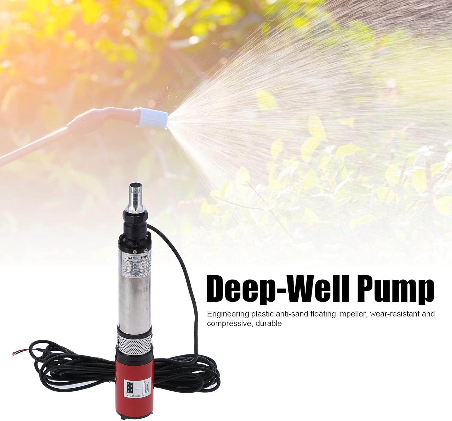 Deep Well Submersible Pump, DC 24V Solar Water Pump 114.8Ft Head Large Flow High Lift 5 M&sup3;/Hour Flow Rate, Submersible Deep Well Pump Battery Solar Brass Motor for Industrial and Home Use