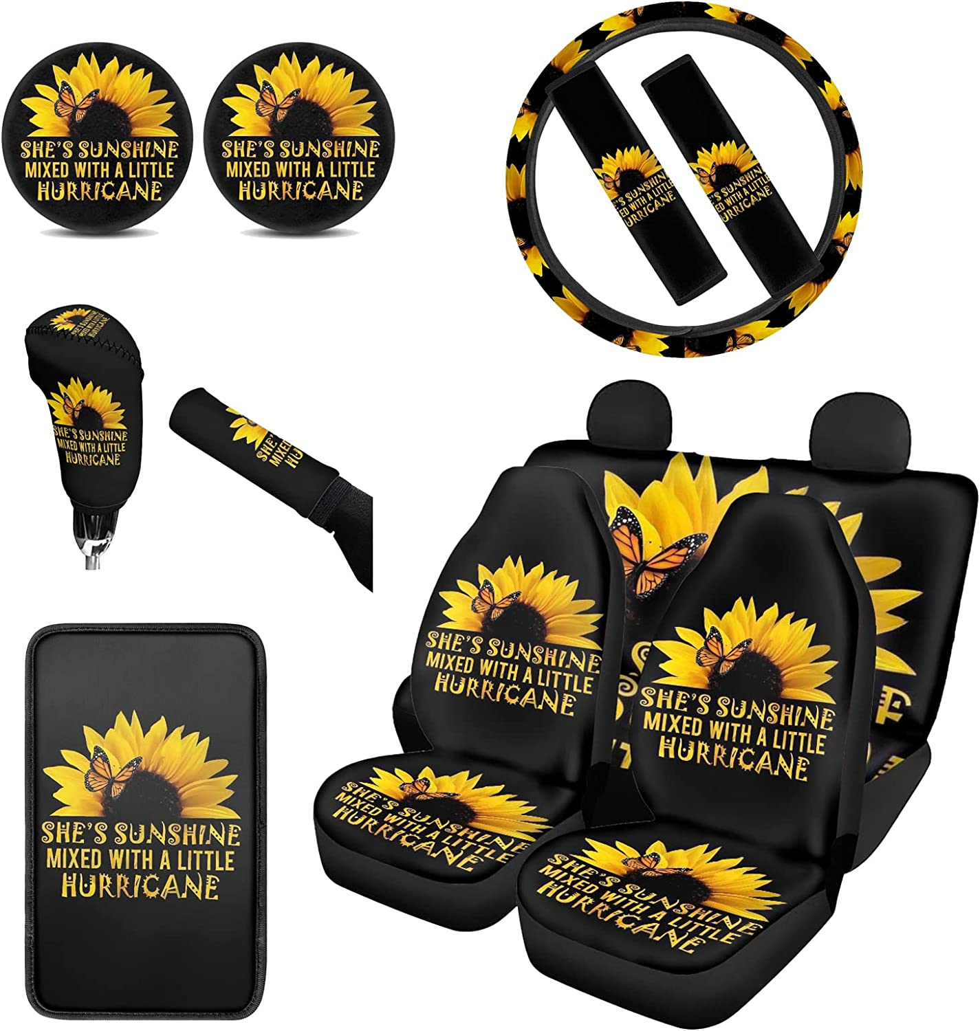 BIGCARJOB She'S Sunshine Sunflower Car Seat Covers Full Set of 12 Pack Steering Wheel Cover for Women Gifts with Seat Belt Pads, Coasters,Vehicle Seat Cover,Fit Most Car SUV Van Truck - Boho Paw Style image number 3