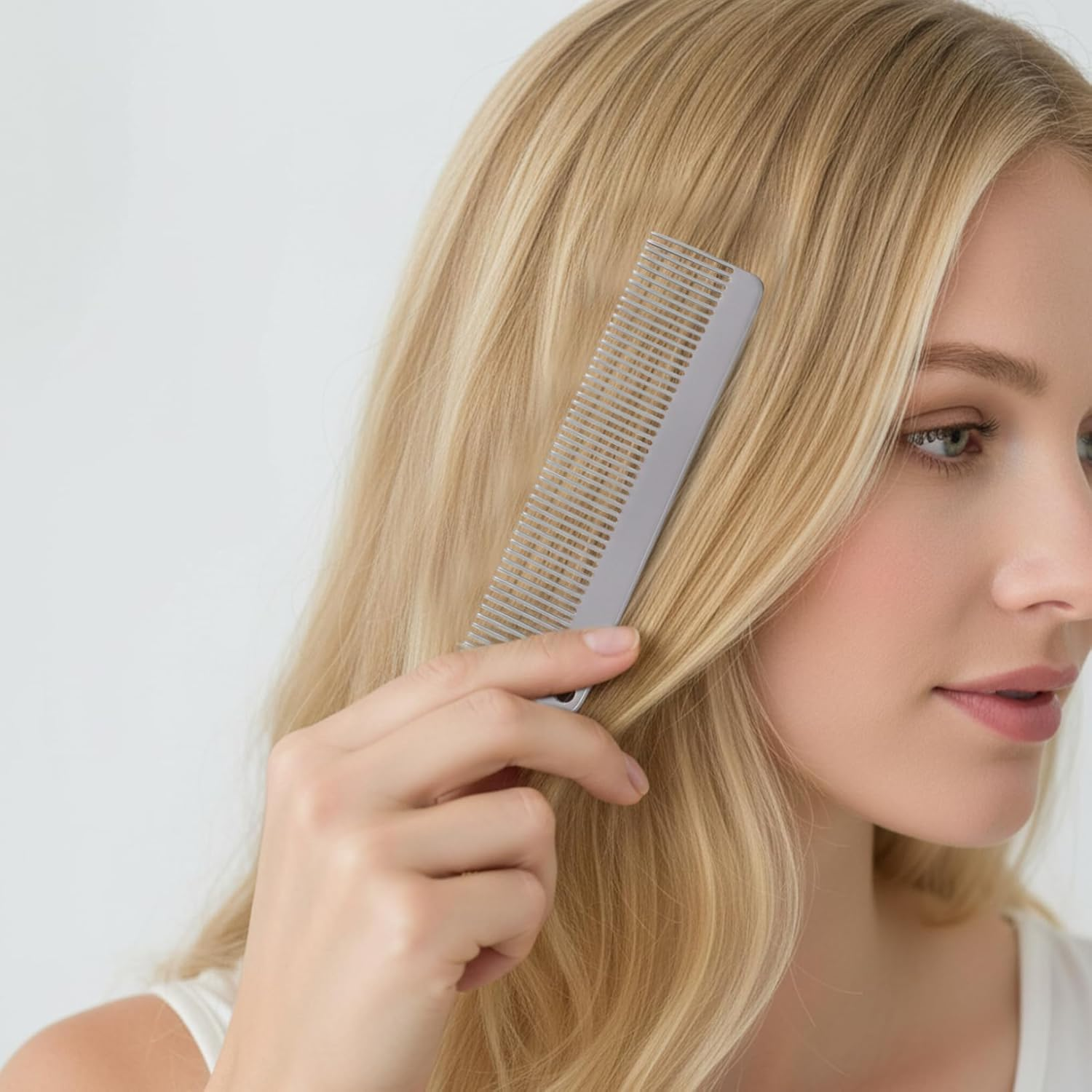 Metal Comb Fine Tooth Titanium Pocket Comb anti Static Travel Friendly Grooming Tool with Smooth Rounded Tips image number 3