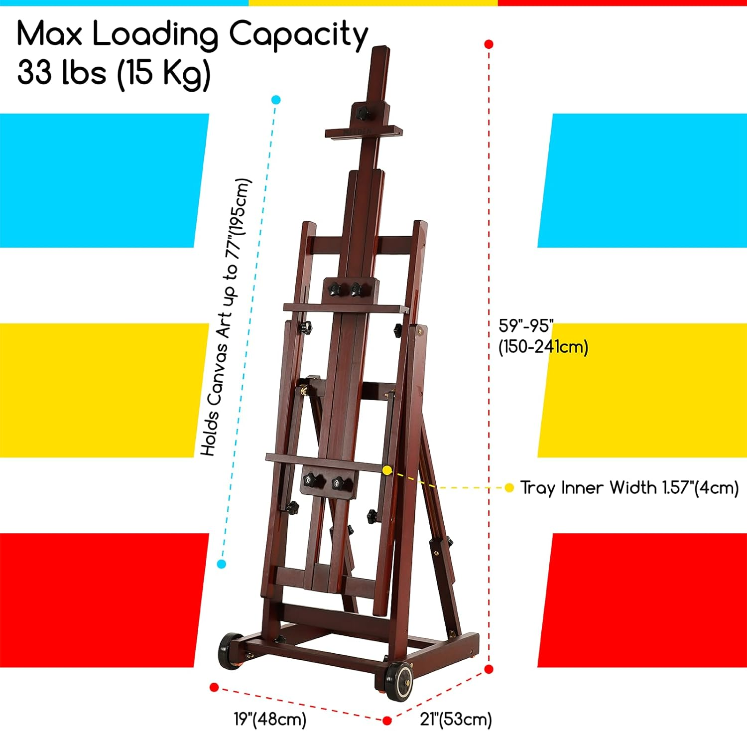 MEEDEN Artist Multi-Function Studio Easel, H-Frame Easel, Beech Wood Studio Easel, Holds Canvas Art up to 77"(Walnut) image number 4