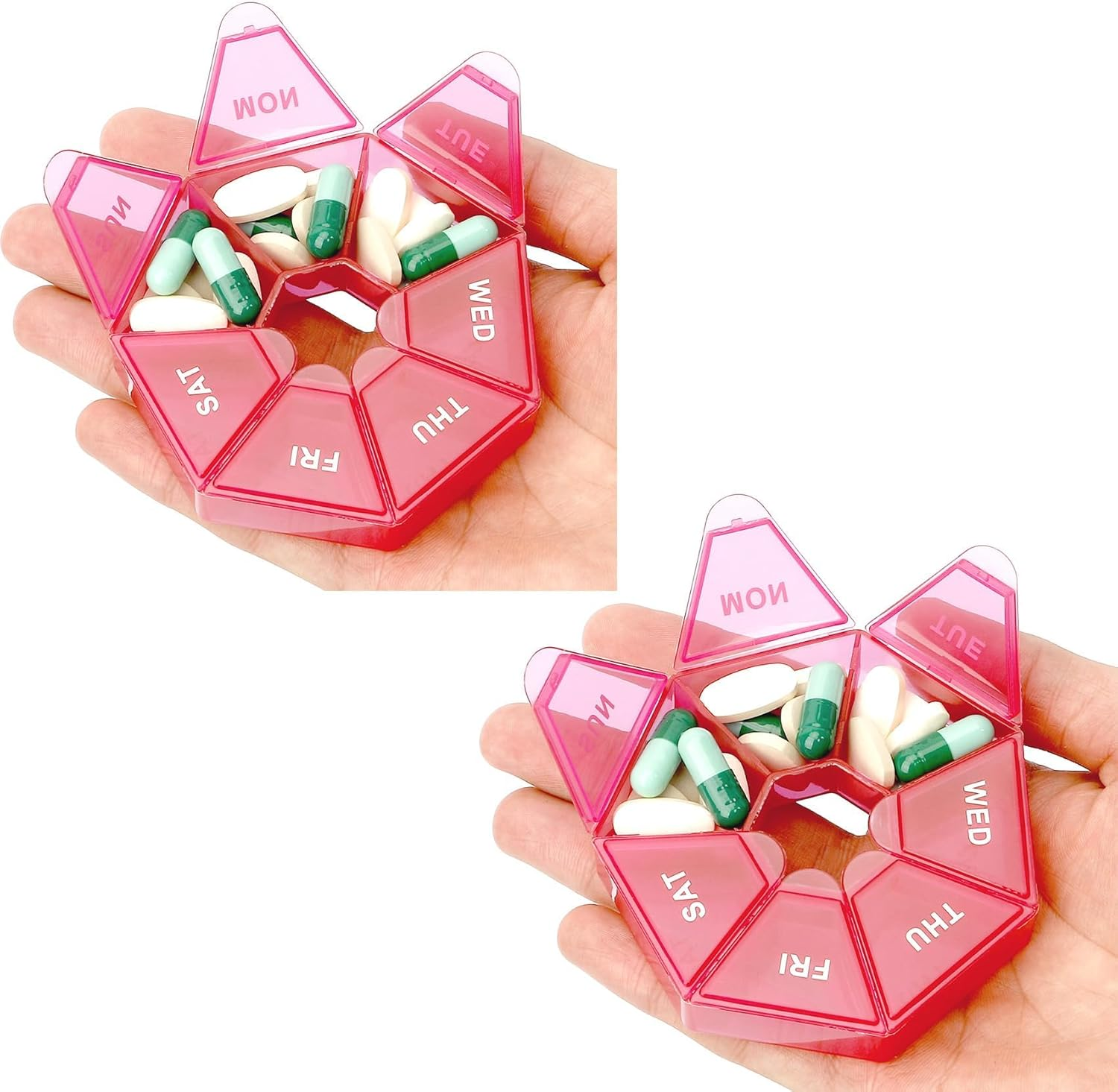 Pill Organizer Small 2 Pack Pill Box Small Pill Case Medicine Pill Organizer 1 Time a Day Weekly Pill Organizer Pill Container Pill Holder Daily Pill Organizer Travel Pill Organizer 7 Day Red