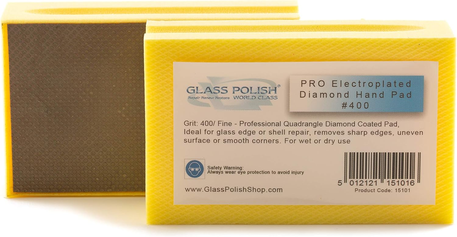 GLASS POLISH PRO Diamond Hand Polishing Pad, Grit 400 Fine Foam Sanding Block for Finer Finishes and Smooth Sanding of Glass, Tiles, Ceramics, Concrete, Granite, Marble, and More - GP15101 image number 4