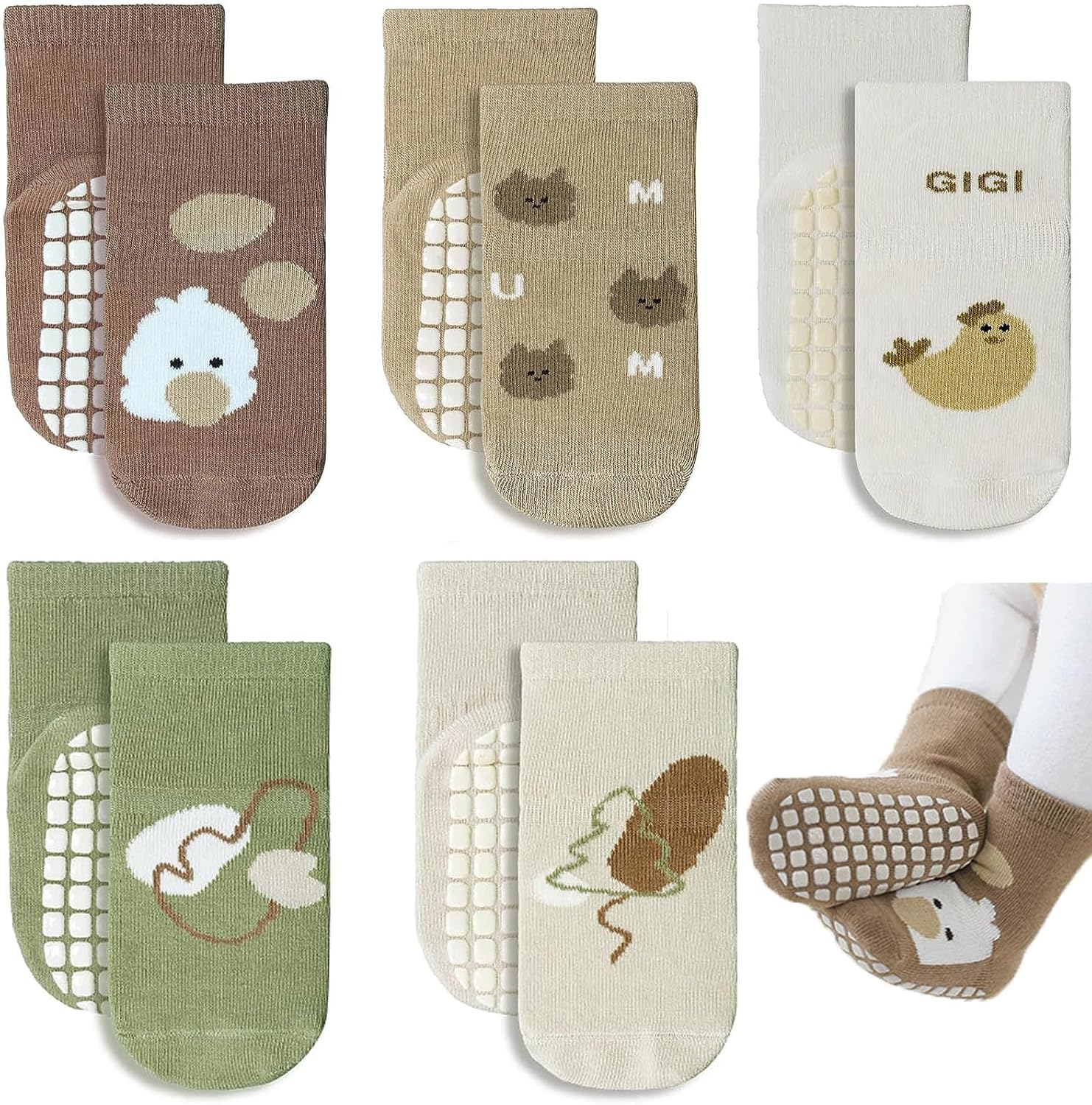 (5 Pairs- Size S/M/L) Unisex Baby Non Slip Grip Toddler Socks,H HOME-MART Breathable Infant Ankle Socks with Grips for Baby Boys Girls for 0-1/1-3/3-5Years