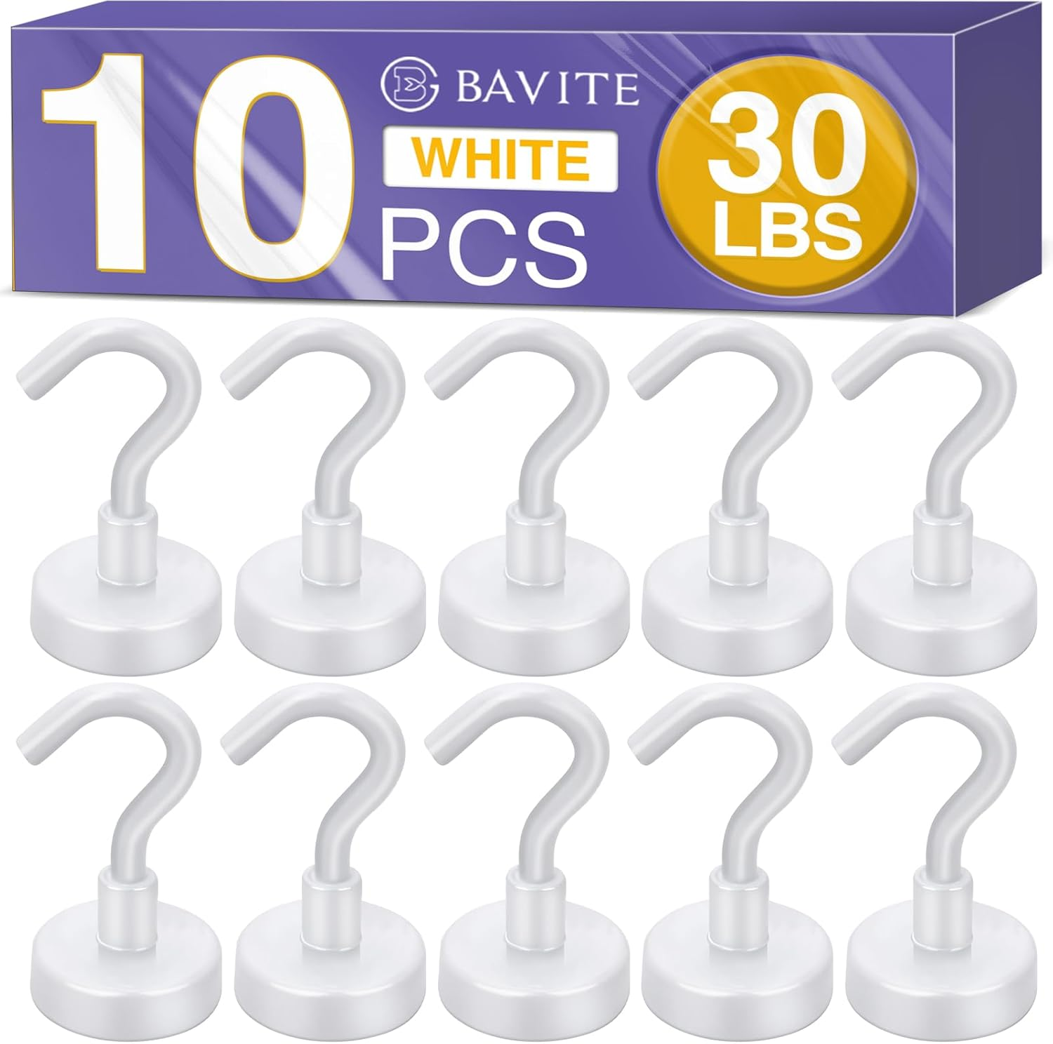 E BAVITE Black Swivel Swing, 30LBS Powerful, Strong Neodymium Rare Earth Magnetic Hooks. Perfect for Refrigerator, Kitchen and Other Magnetic Surfaces, Pack of 6