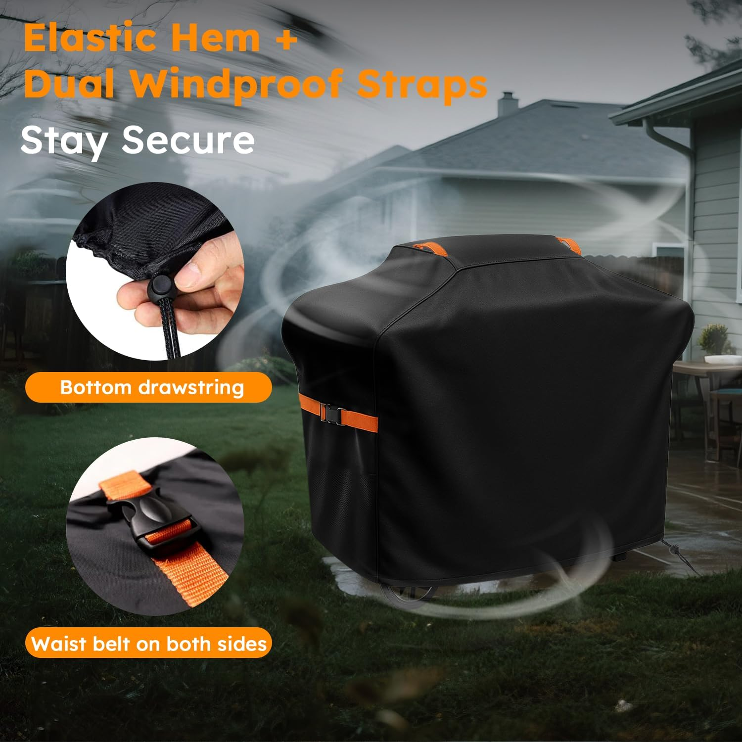 BBQ Cover 115&times;150&times;65Cm UUT Heavy Duty 420D PU Outdoor Grill Cover Waterproof Uv-Resistant, Fits Weber Family Q, Beefeater, Kamado Joe & More &ndash; Black image number 3