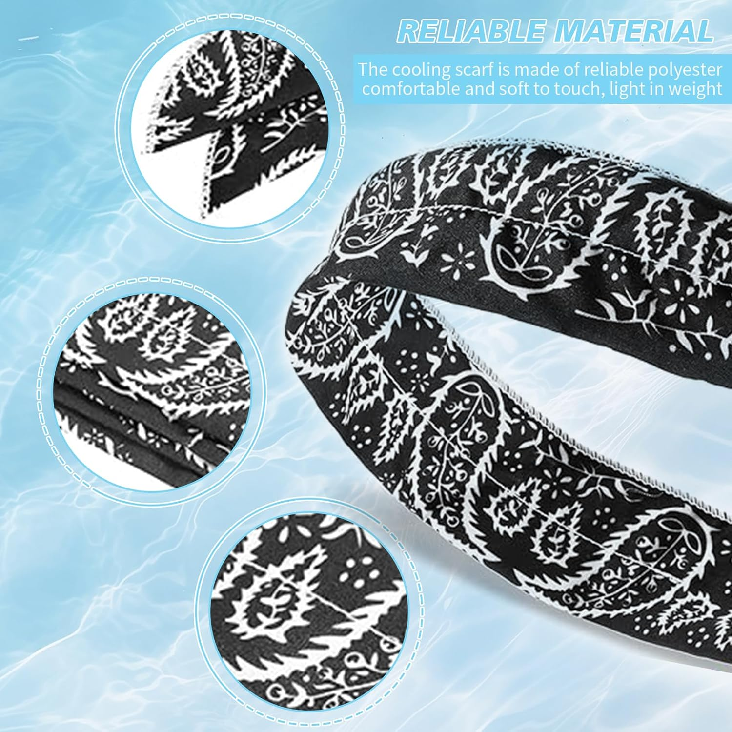 2 Pcs Neck Wrap Headband 100X5Cm Cooling Bandana Scarf Reusable Cold Towel for Men Women, Printed Sweat Absorbing Tie Around, Soak Chill Technology for Instant Cooling Relief