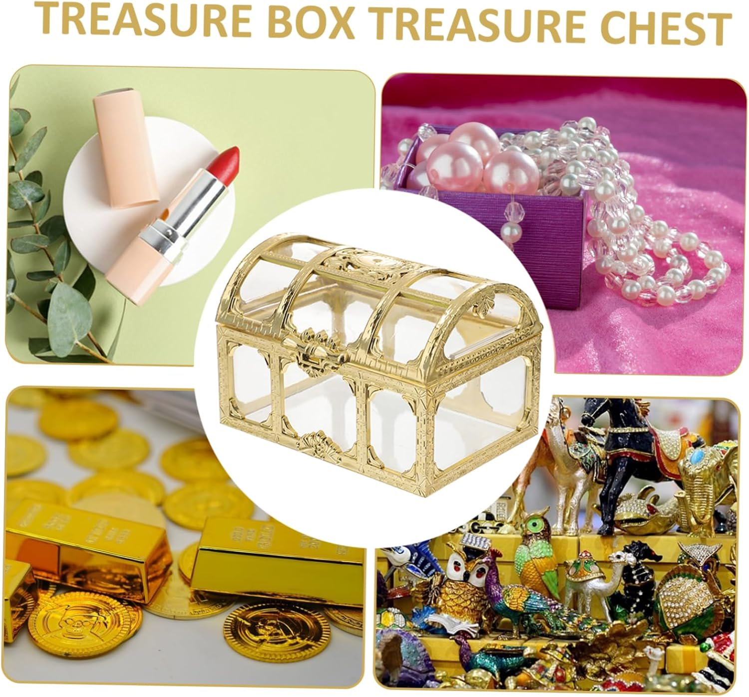 2Pcs Plastic Treasure Chest Jewelry Organiser Box Crystal Gem Storage for Wedding