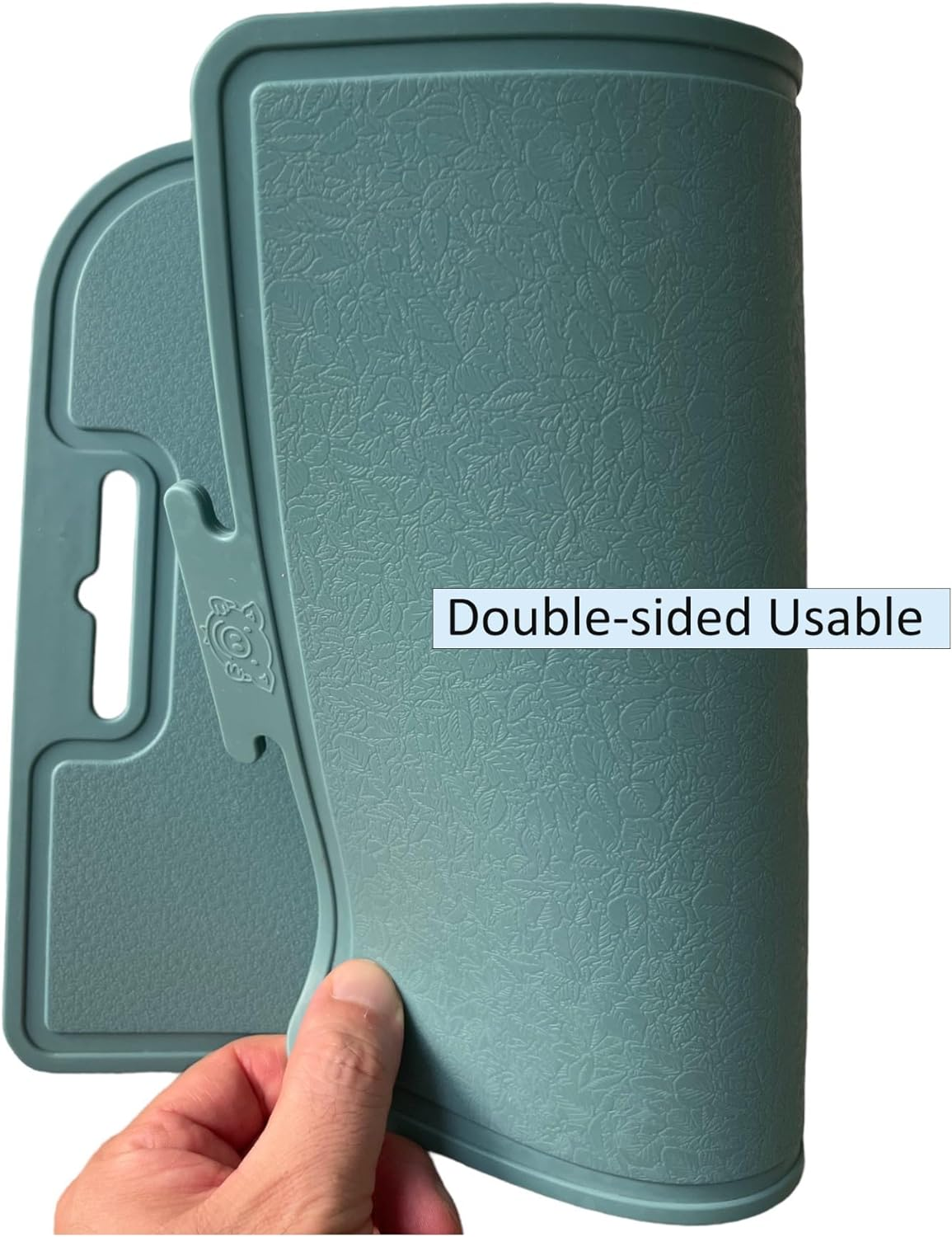 Korean Made Thick Silicone Double-Sided Usable Cutting Board 14.3" X 9.7" Foldable Design Drip Groove Grip Handle Dishwasher Safe 1PCS (Mint) - Mint image number 3