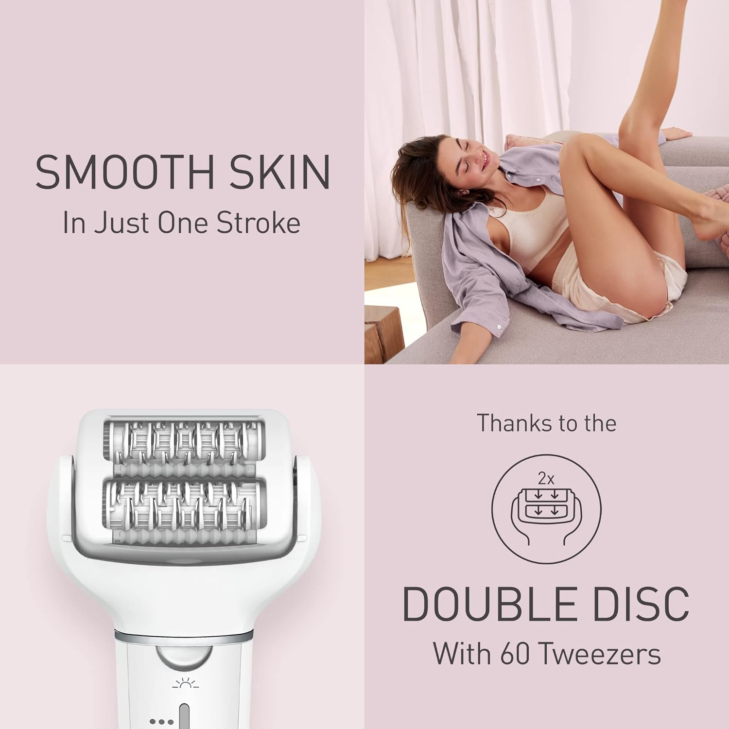 Panasonic Wet/Dry Cordless Epilator with Double Disc Technology, 3 Speed Settings, Rechargeable Battery, 2 Attachments, Flexible Pivoting Head, Pressure Sensor, LED Light, 0.5Mm Hair Removal, Easy Grip Handle (ES-EY31-W541) image number 5