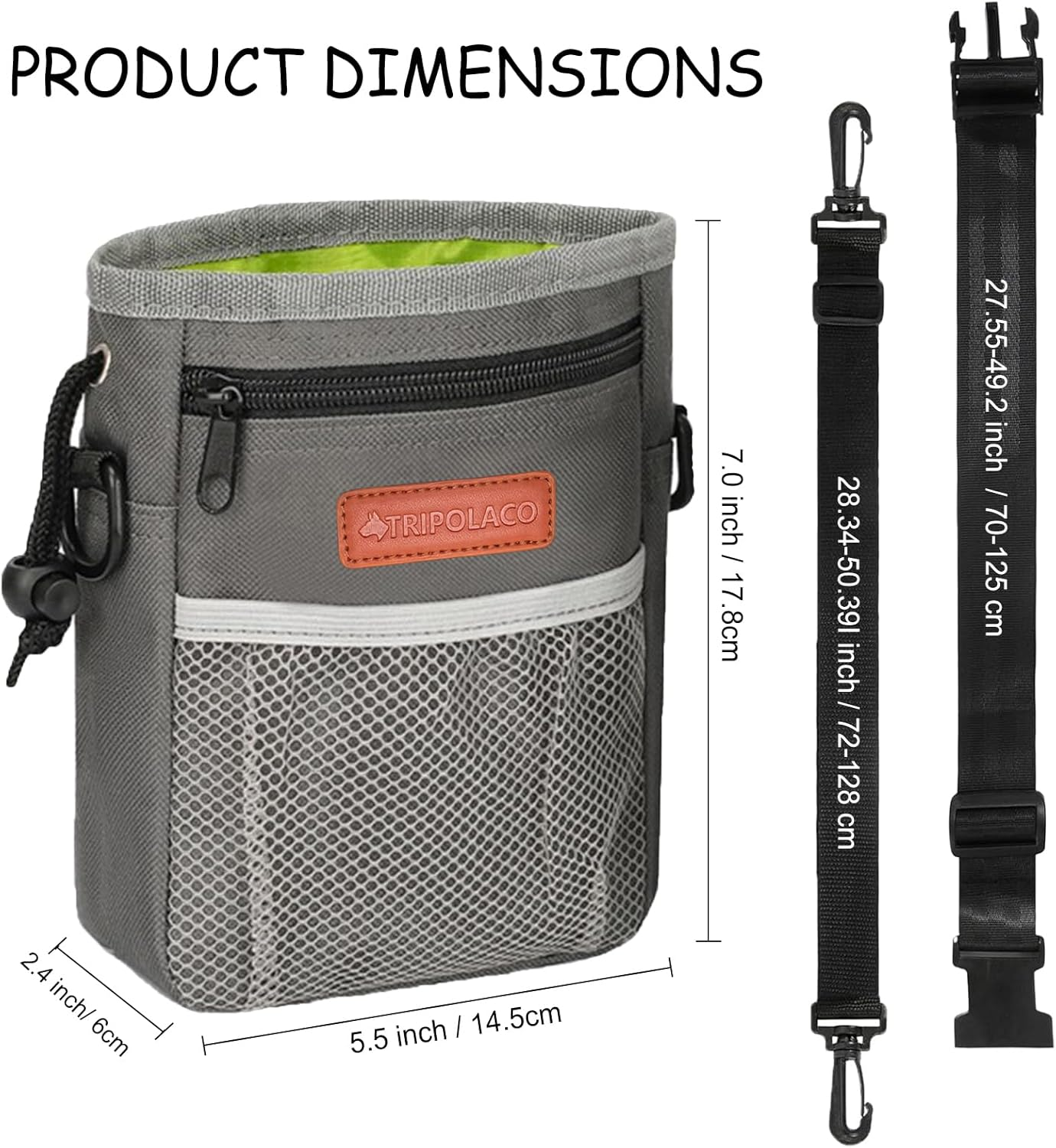 TRIPOLACO Dog Treat Pouch, Versatile Treat Pouches for Pet Training Easily Holds 2 Cups Kibble, Toys, Phone & Keys, Dog Treat Bags Training Pouch Built-In Poop Bag Dispenser for Walking, Gray - Black image number 2