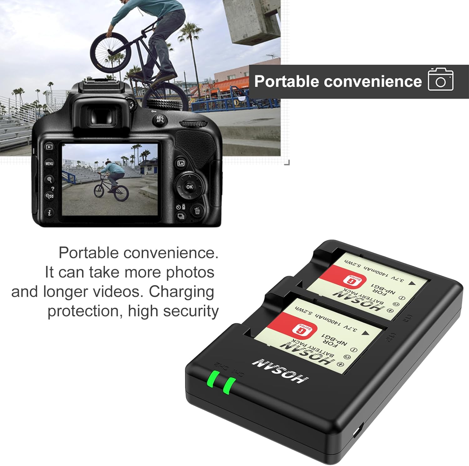 HTYCSCZ NP-BG1 Battery (2 Pack) and Dual USB Charger Kit for Sony NP-BG1, DSC-HX9V, DSC-H70, DSC-H50, DSC-H55, DSC-H90, DSC-W290, DSC-H20, DSC-W80, DSC-HX5V, DSC-W55 image number 4