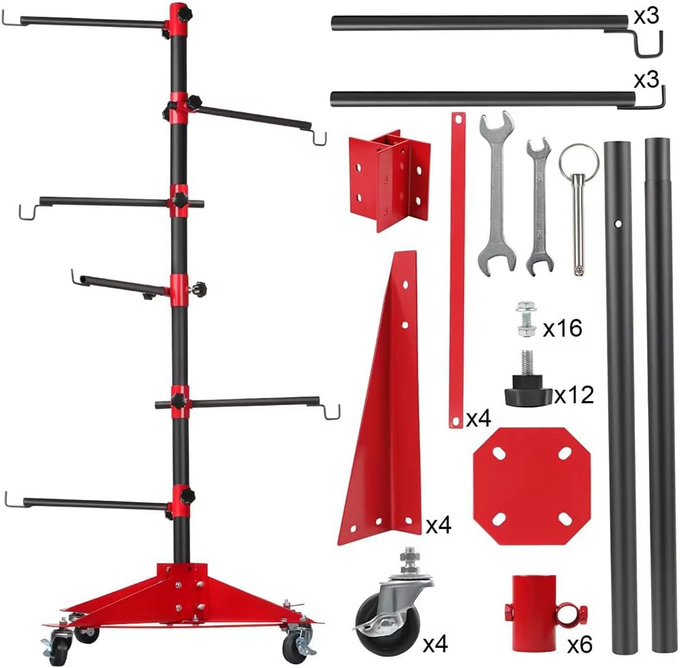 ALSTON Universal Auto Paint Stand Panel Tree Paint Rotating Stand Center Post Hang Paint Spray with 4 Wheels and 6 Hooks for Automotive Doors Fenders Bumpers image number 5