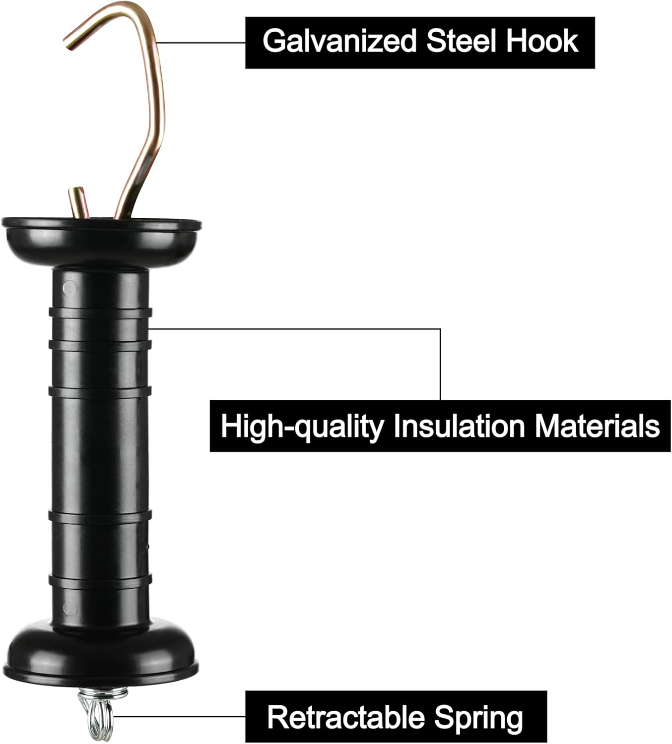 5PCS Plastic Electric Fence Gate Handle with Insulators and Spring, Black image number 2