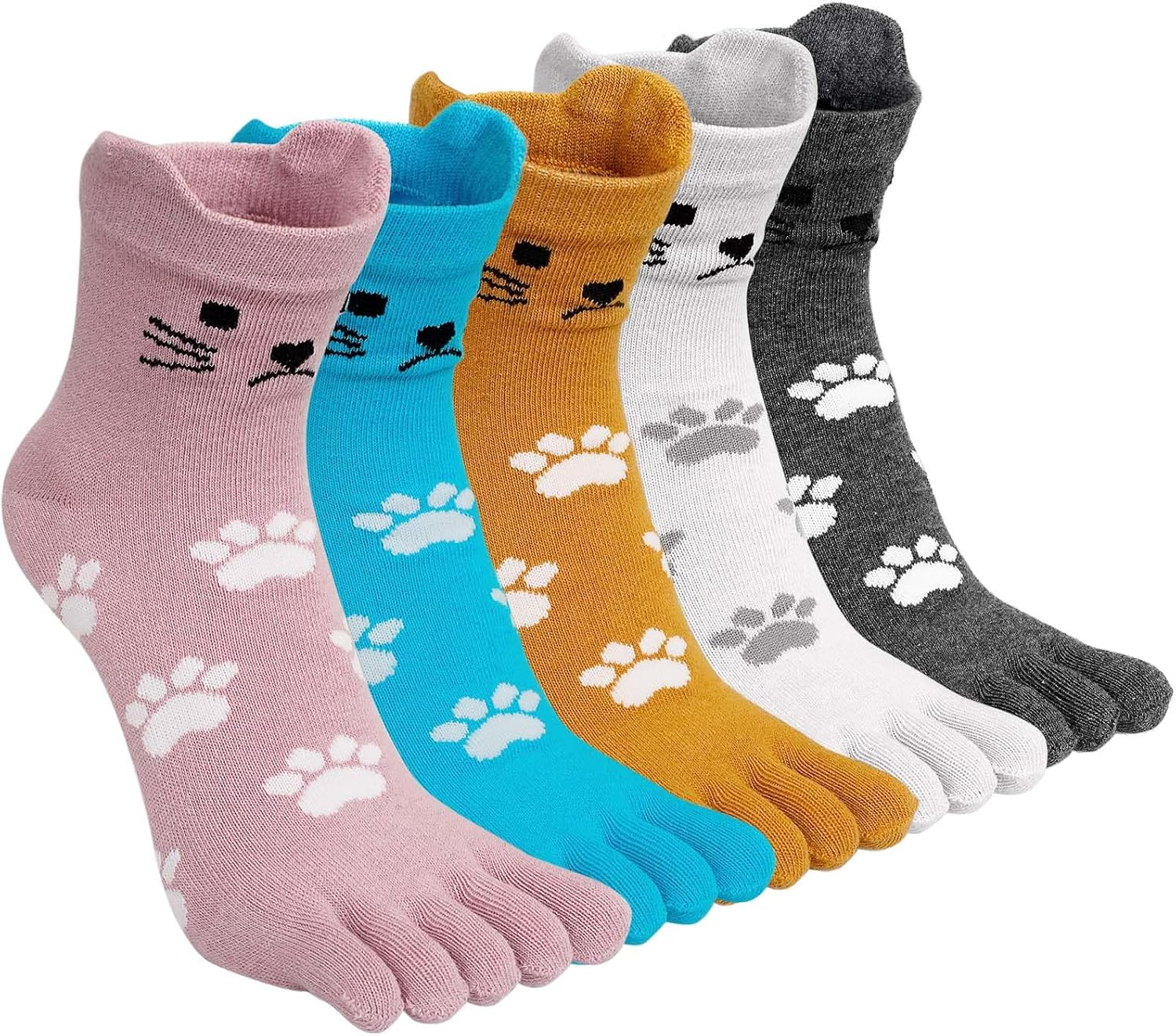 Womens Fun Toe Socks Striped Cats Cotton Five Finger Running Trainer Socks