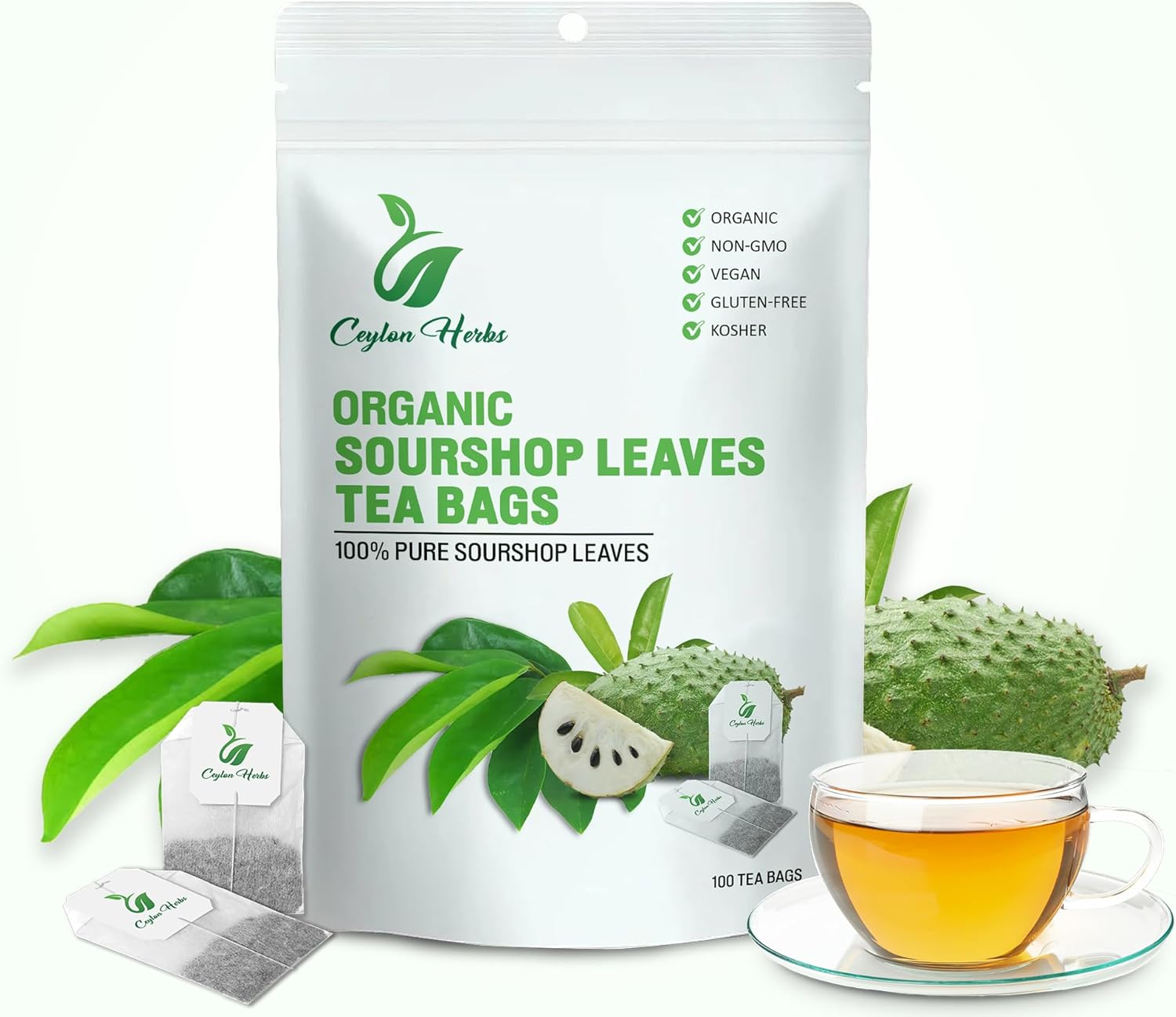 Top 50 Soursop Graviola Leaves Tea Bags, Pure, Organic, Non-Gmo, Handmade, Made with Natural Materials- Biodegradable Tea Bag, Made of 100% Soursop Leaf image number 5