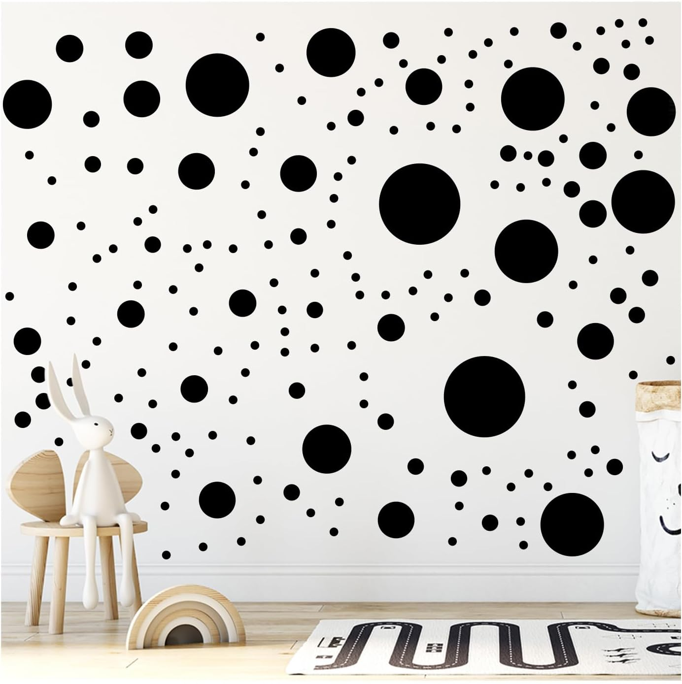 Stickerdeen 500+ Assorted Polka Dot Circle Wall Stickers for Kids Bedroom Living Room, Classroom, Playroom Decor Removable Vinyl Wall Stickers Dots Wall Decals (Grey)