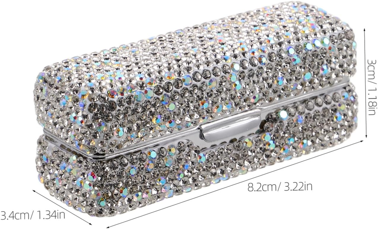 HAMPPLIES Bling Rhinestone Lipstick Case with Built Mirror Single Lipstick Storage Holder for Travel Portable Makeup Organizer with Shiny Diamond Decoration Elegant Purse Accessory image number 2