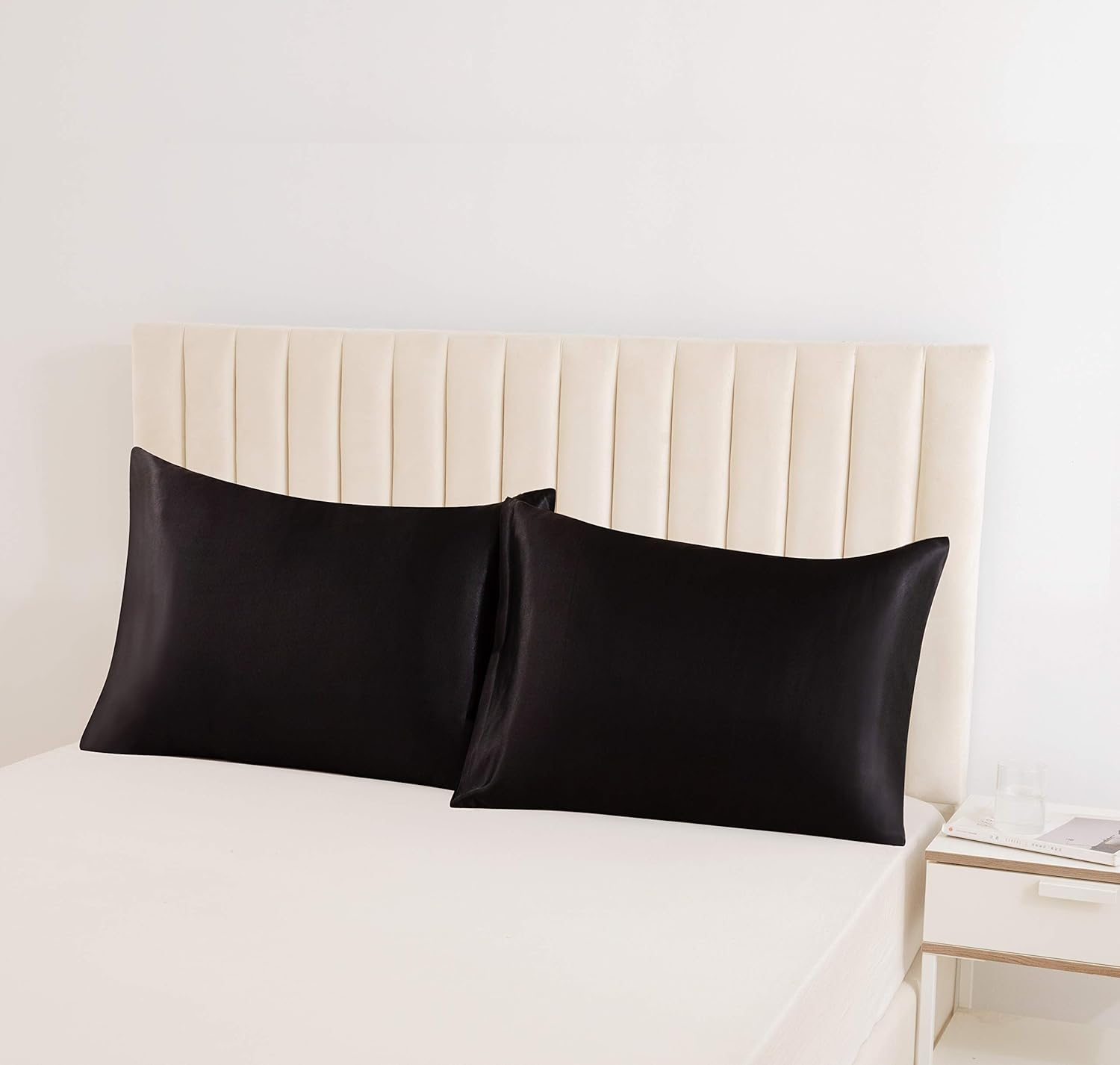 Satin Pillowcase, T Tersely 2 Pack 20"X 30" Silk Satin Pillowcases for Hair and Skin Queen Size Pillow Case with Envelope Closure (Black)