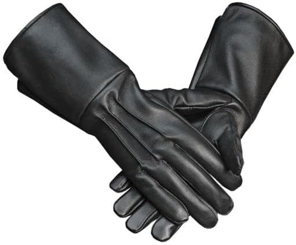 Shanan Medieval Leather Gauntlet - Black Waterproof Gloves for Men, Cosplay, Motorcycle, Artillery, Cavalry, Infantry - Riding, Working, Hiking - Brown Heated Long Cuff image number 5