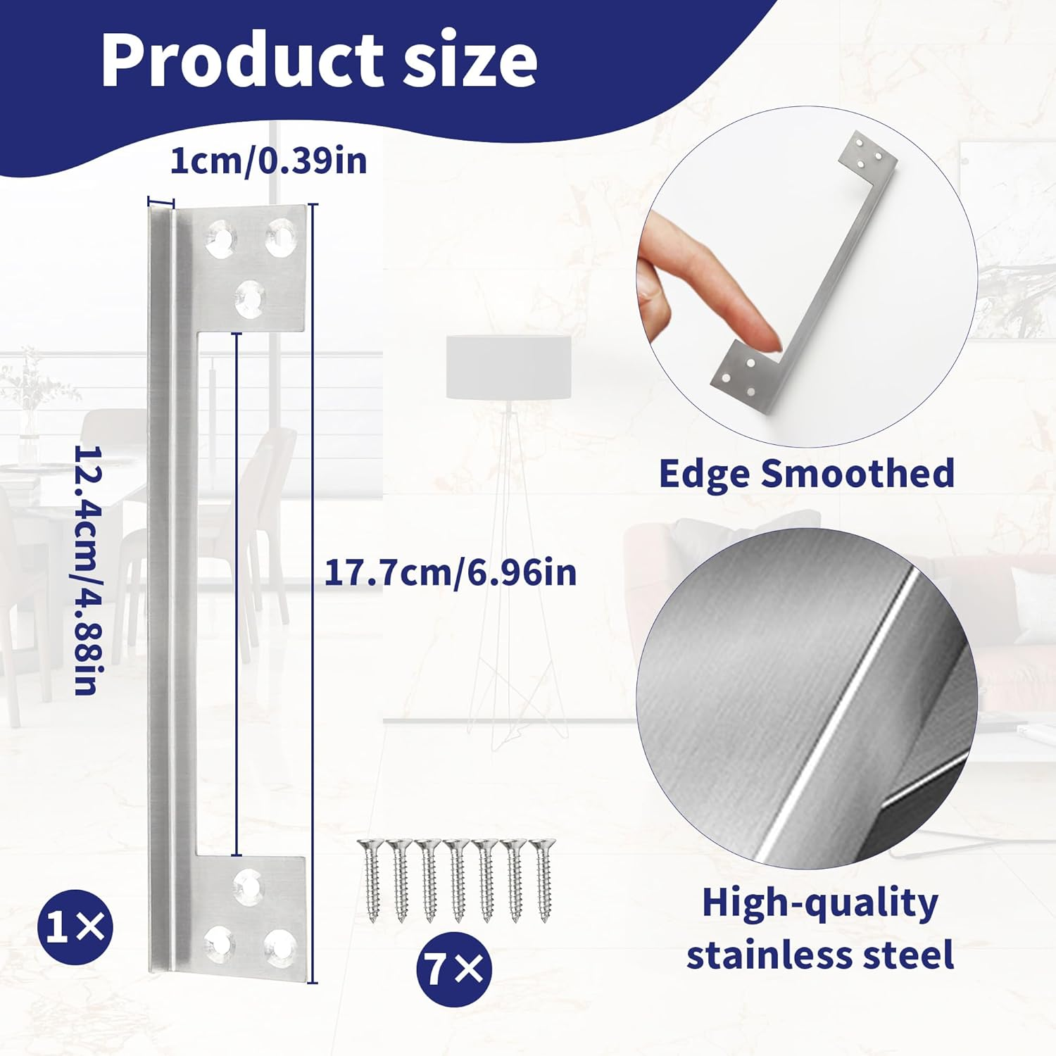 Door Latch Guard Plate, 7" L-Shaped Door Reinforcement Plate, Stainless Steels Outswing Door Security Latch Protector, Door Lock Cover to Block Access to Door Lock Deadbolt (1 Pcs，Silver) image number 1