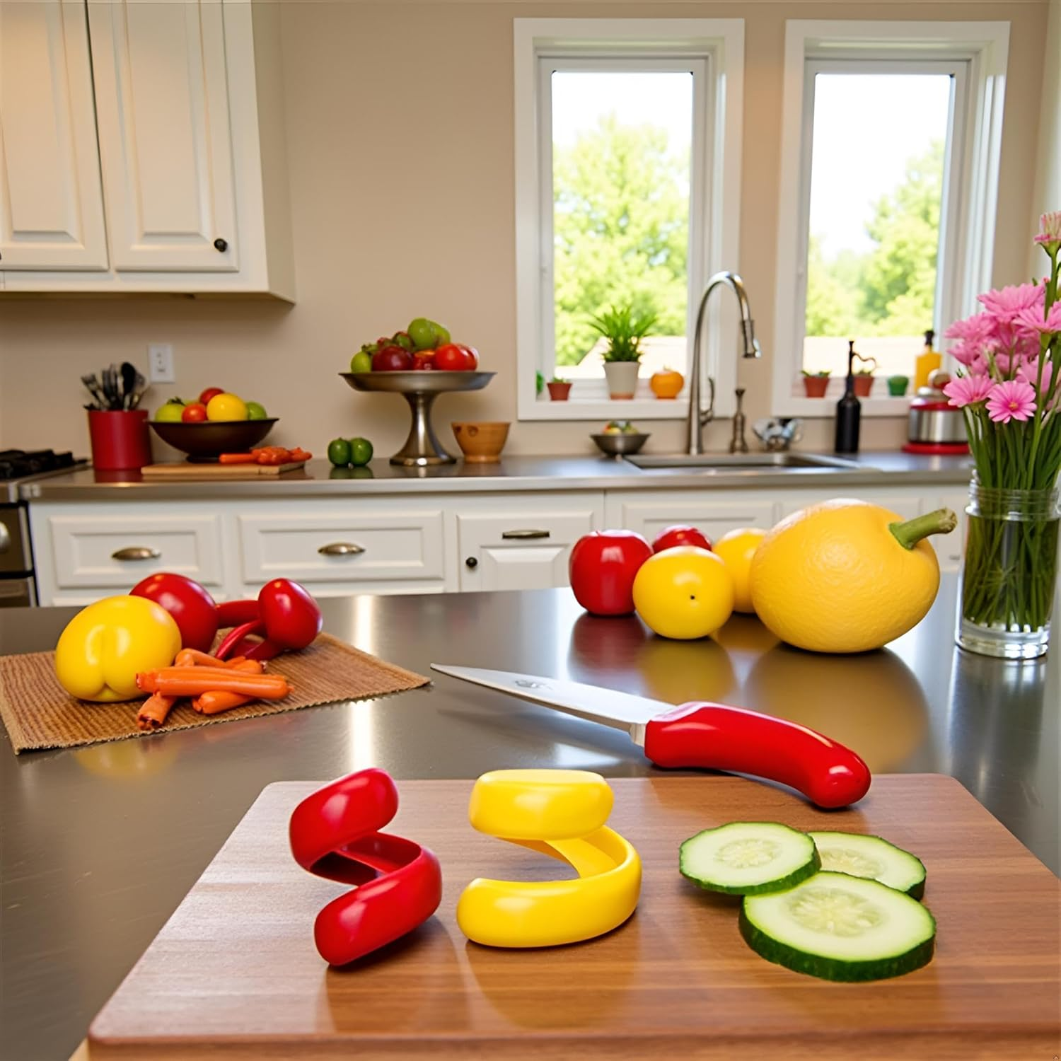 Red and Yellow Manual Fancy Sausage Cutter Barbecue Hot Dogs Gadget Cutting Kitchen Vegetable Cutter Tools Auxiliary Slicer Fruit Practical and Deft Utensils and Gadgets Kitchen and Dining