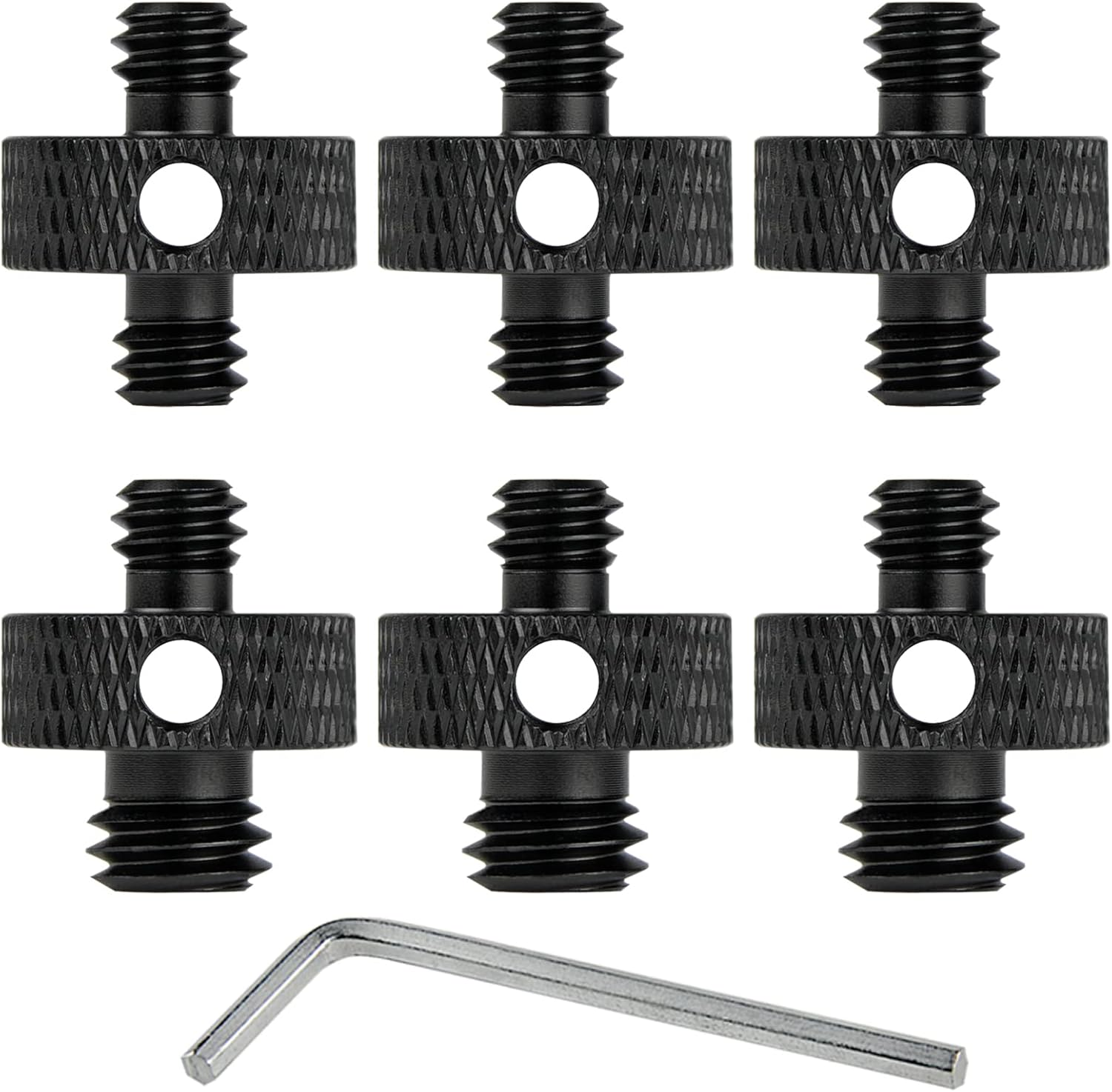 Rigych Camera Mount Screw 1/4" Male to 1/4" Male & 1/4" to 3/8" Tripod Screw Adapter with Hole 7 Pcs Set for Camera Tripod Mount Light Stand DSLR Equipped with Hex-L Key (Black)