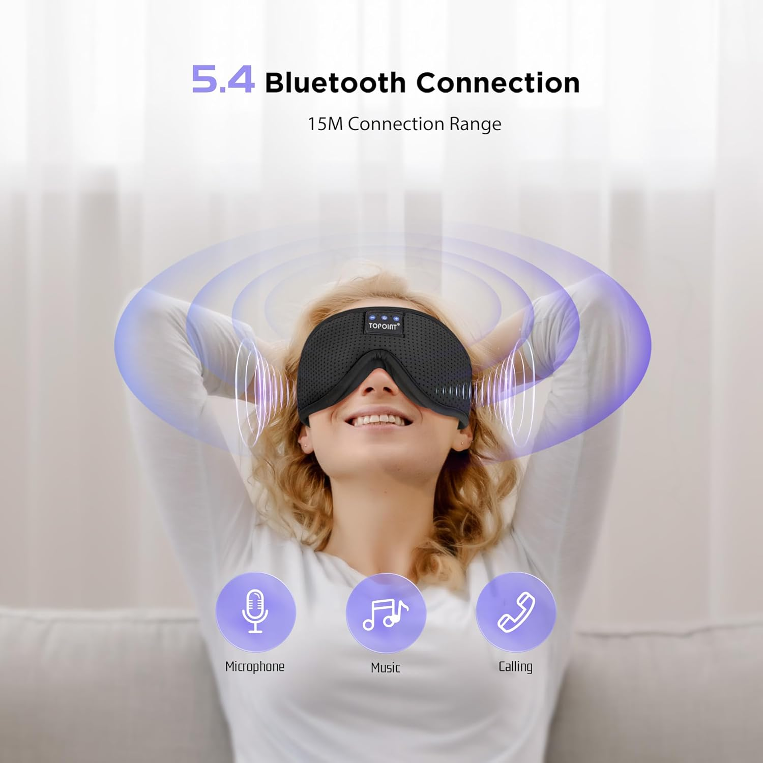 Sleep Headphones, TOPOINT 3D Eye Mask with Bluetooth 5.4 Headphones, Blackout Sleeping Eye Mask Wireless Earbuds Earphones with Microphone HD Speakers for Side Sleepers Men Women Travel Gifts image number 5