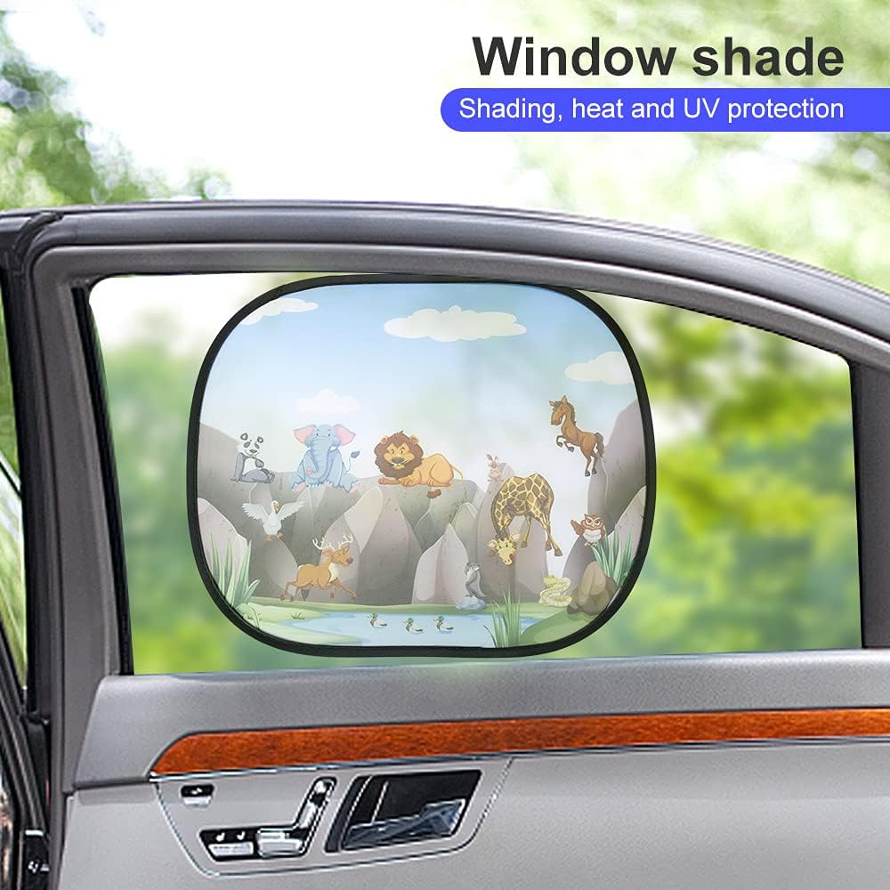 2 Pcs Car Sunshade Side Cartoon Sunscreen Heat Insulation Visor Anti-Ultraviolet Sunscreen Suitable for Most Models (Zoo) image number 3