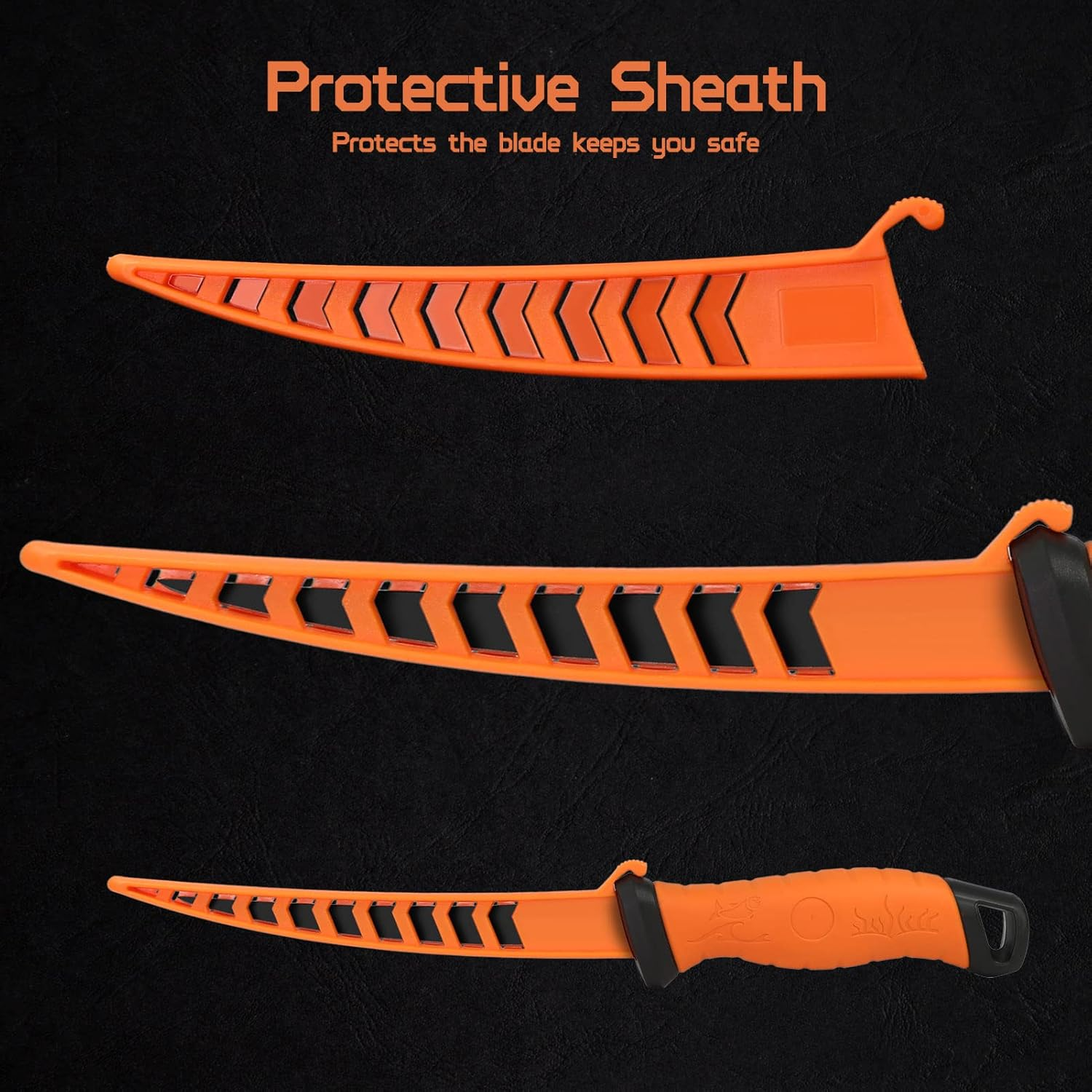 Meat and Fish Fillet Knife - Curved Steel Blades with Sheath, Sharpener, Non-Slip Handles Ideal for Filleting and Deboning - Green, 18.0 Centimeters image number 4