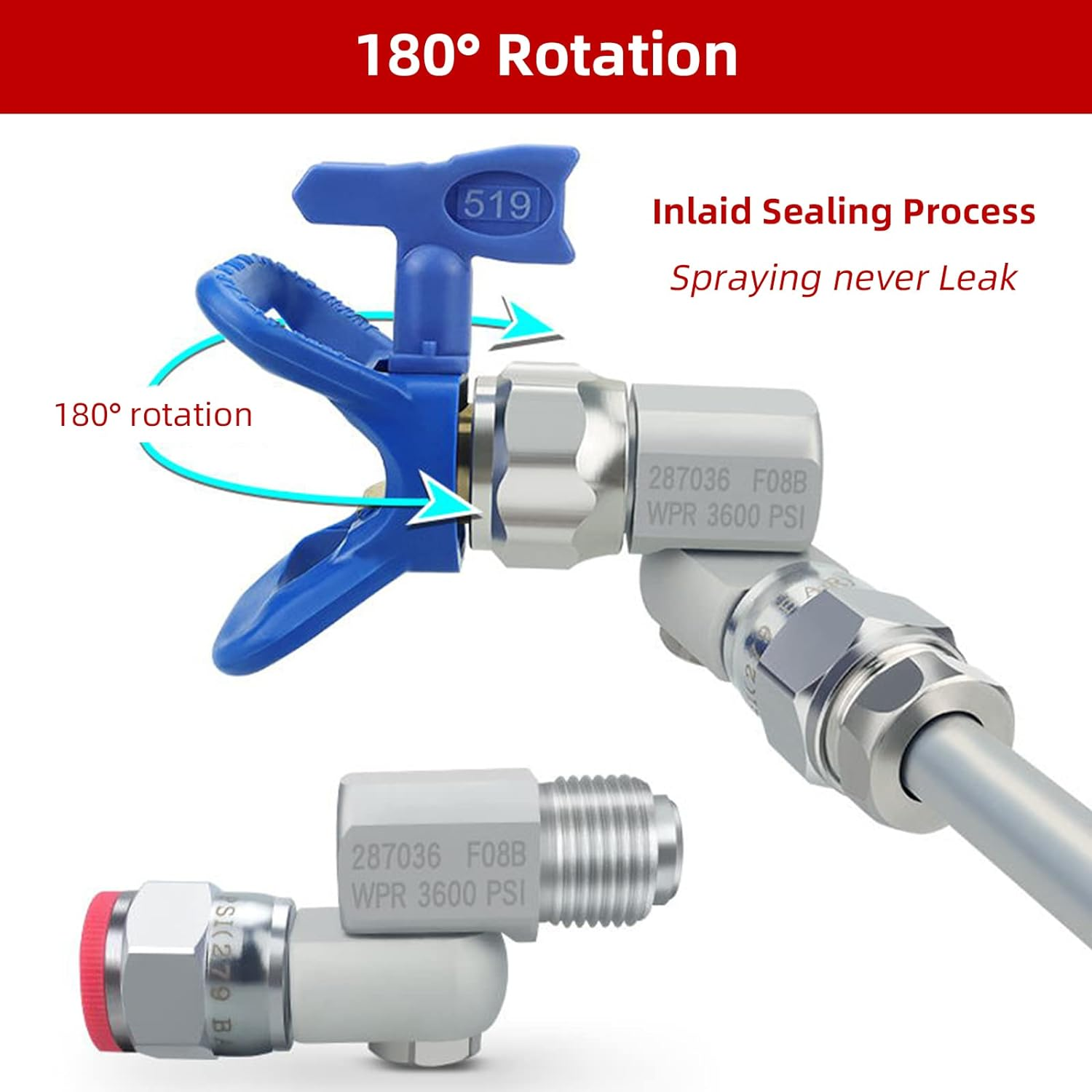 Airless Paint Spray Gun Swivel Joint Compatible with Graco 235486 7/8 Inch Thread 180 Degree Rotation image number 6