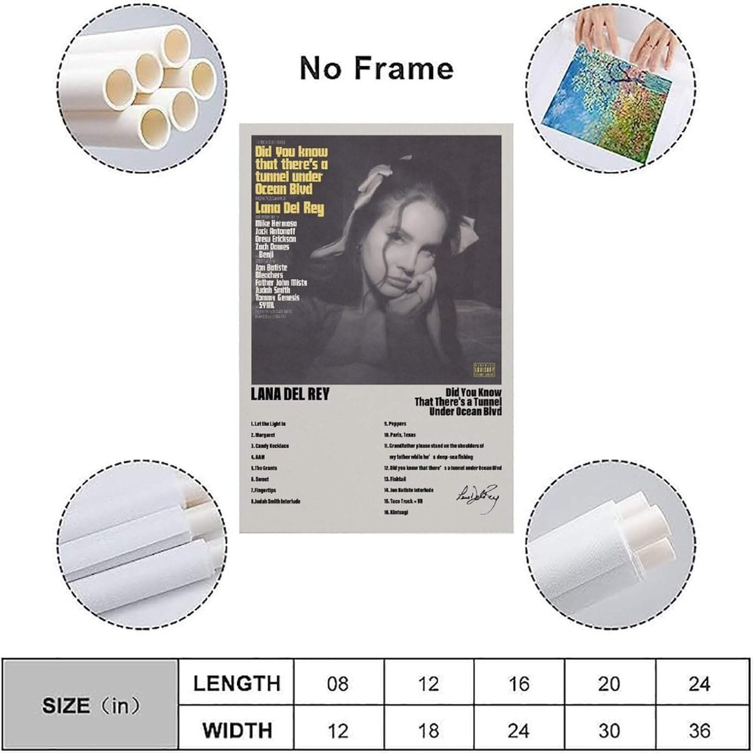 Lana Poster Del Rey Music Album Signed Poster Canvas Painting Wall Art Picture Home Decor Print for Bedroom Living Room Dorm Study Bar Office 12X18Inch(30X45Cm)