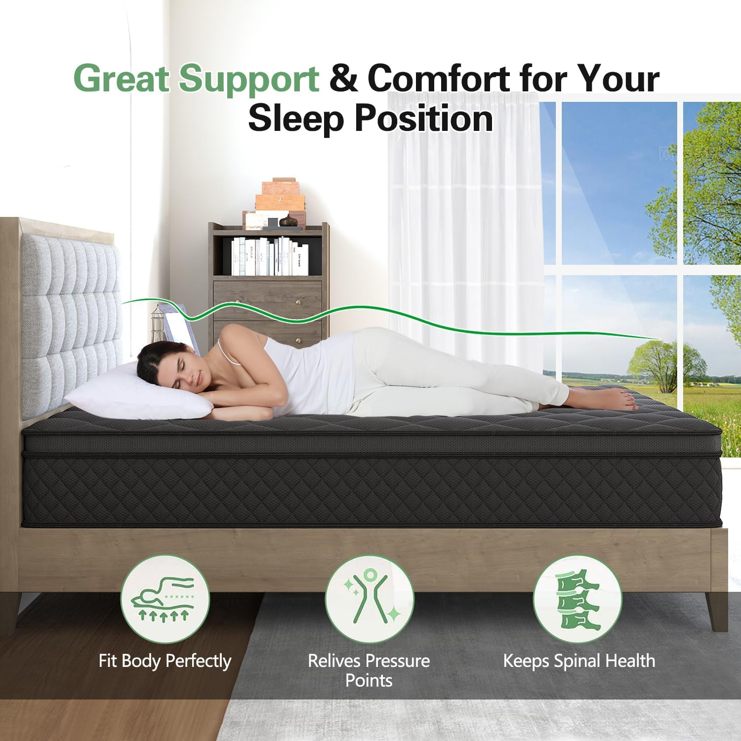 Double Hybrid Mattress Euro Top Medium Firm for Back & Lumbar Support, Individual Pocket Spring Mattresses for Motion Isolation & Pressure Relief image number 5