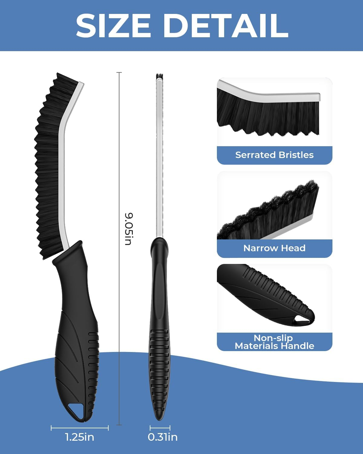 Crevice Cleaning Brushes UK, Serrated Bristle Grouting Cleaning Brush for Small Spaces, Magic Brush, Bathroom Accessory, Cleaning Tools, Cleaning Supplies for Shower, Toilet, Sink (2, Black) image number 3