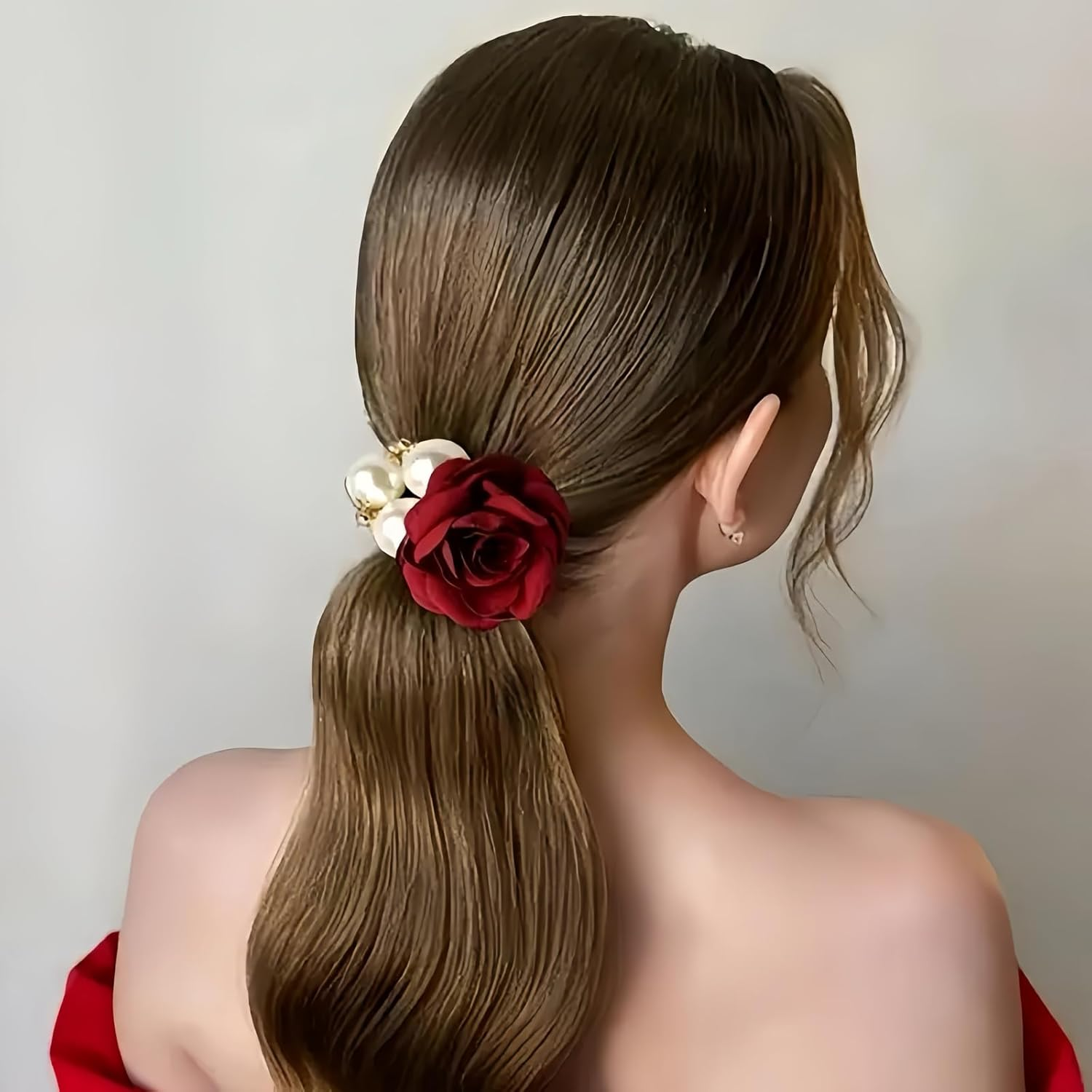 Ypkia Pack of 3 Flower Hair Bands with Pearls Women'S Thin Rubber Bands Elastic Scrunchies Ponytail Holder for Women Girls image number 2