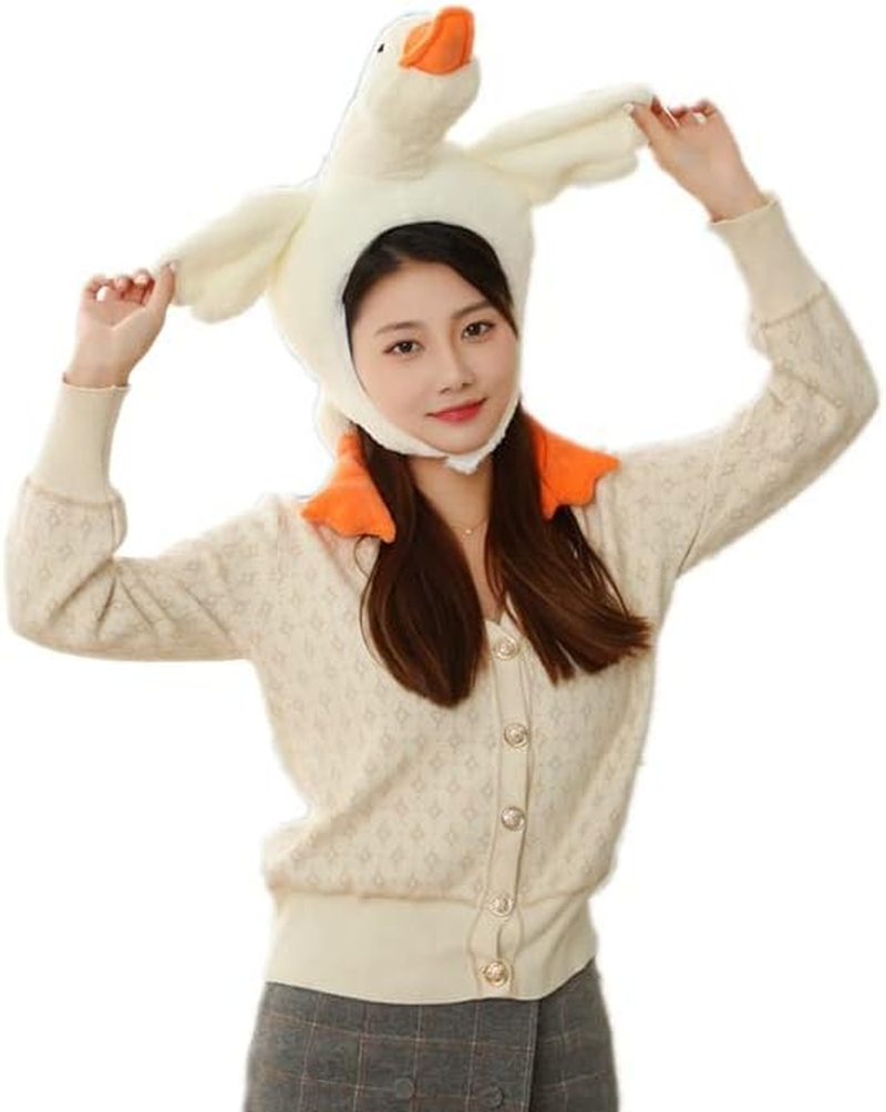 Bestmaple Unisex Adult Kids Lovely Big White Goose Plush Hat Funny Headgear Cosplay Party Photo Hat image number 5