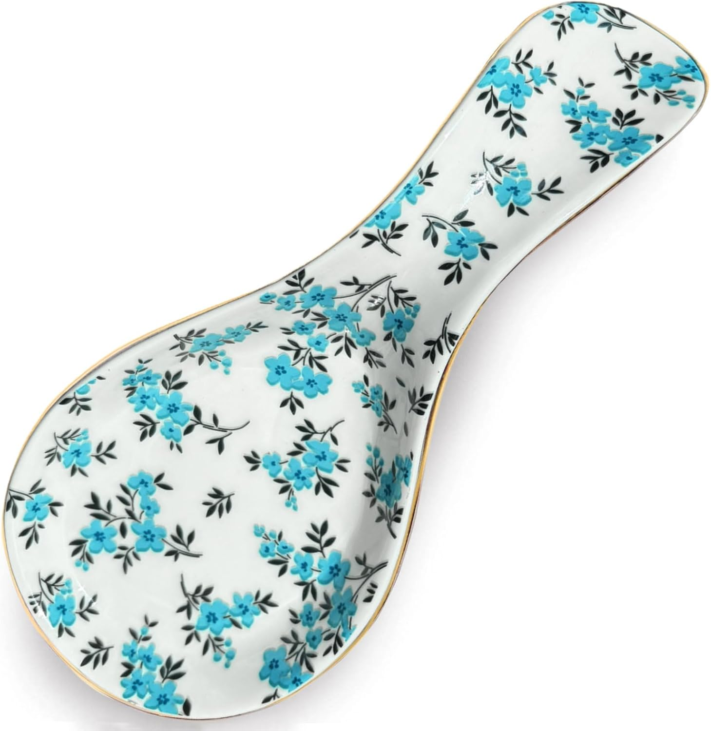 Ceramic Spoon Rest for Stove Top Kitchen Counter Large Spoon Holder Farmhouse Floral Flowers Print Coffee Spoon Cooking Utensil Tools Rest Modern Kitchen Decor