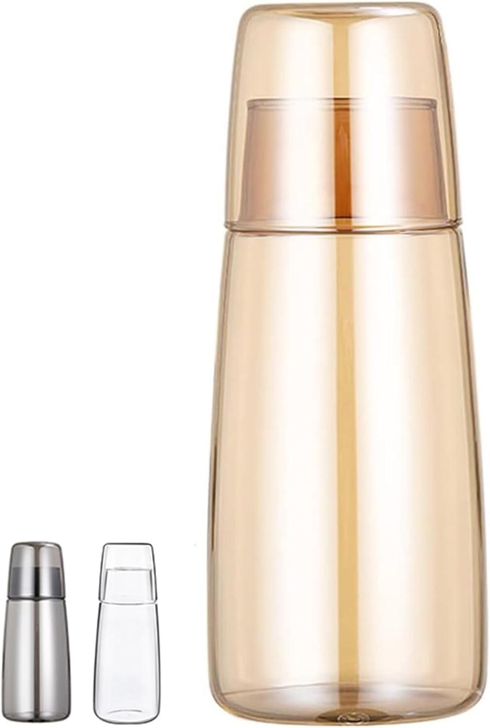 Yalucky Bedside Carafe and Glass Set, Water Carafe with Glass Cup for Nightstand Bedroom Guest Room, Mouthwash Bottle for Bathroom Kitchen 25Oz/750Ml (Transparent)