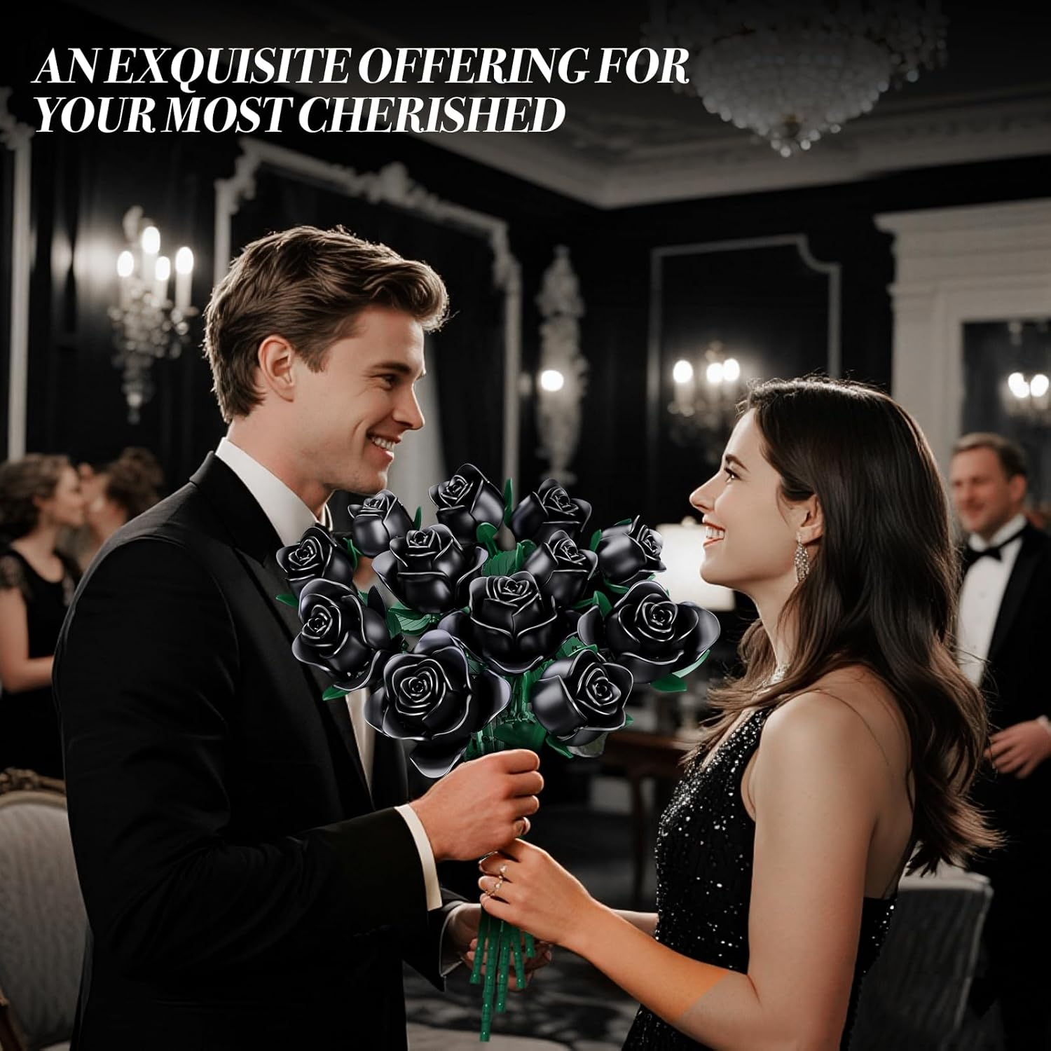 Bouquet Building Kit, 12 Artificial Black Roses Botanical Collection Building Block Educational Toy Gift for Girls Children Women Valentine'S Day Mother'S Day Halloween Christmas Gift, 634 Pieces image number 4