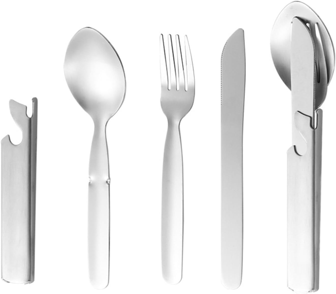 Rhoyee 4-In-1 Stainless Steel Camping Utensil Set &ndash; Portable Folding Knife, Fork, Spoon & Bottle Opener &ndash; Compact Travel Cutlery Kit for Hiking, Backpacking, Outdoor & Emergency Use image number 4