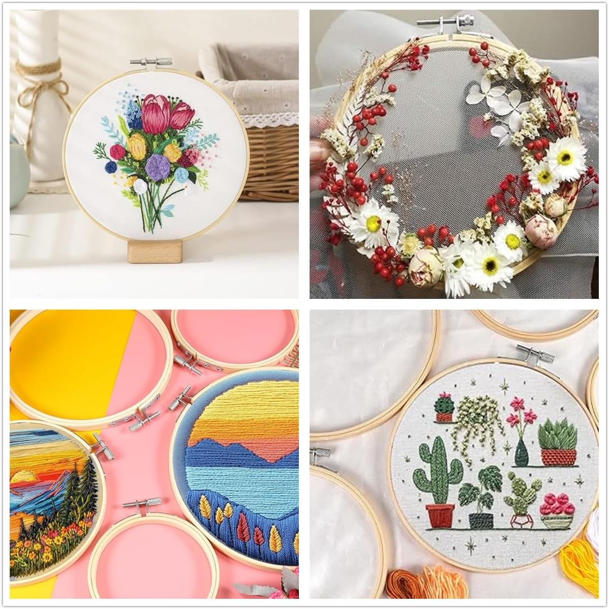 5PCS Embroidery Hoops,6/8/9/10/12 Inches,Round Wooden, Adjustable Cross Stitch Hoop,For Home Ornaments and Art Craft Handy Sewing image number 3