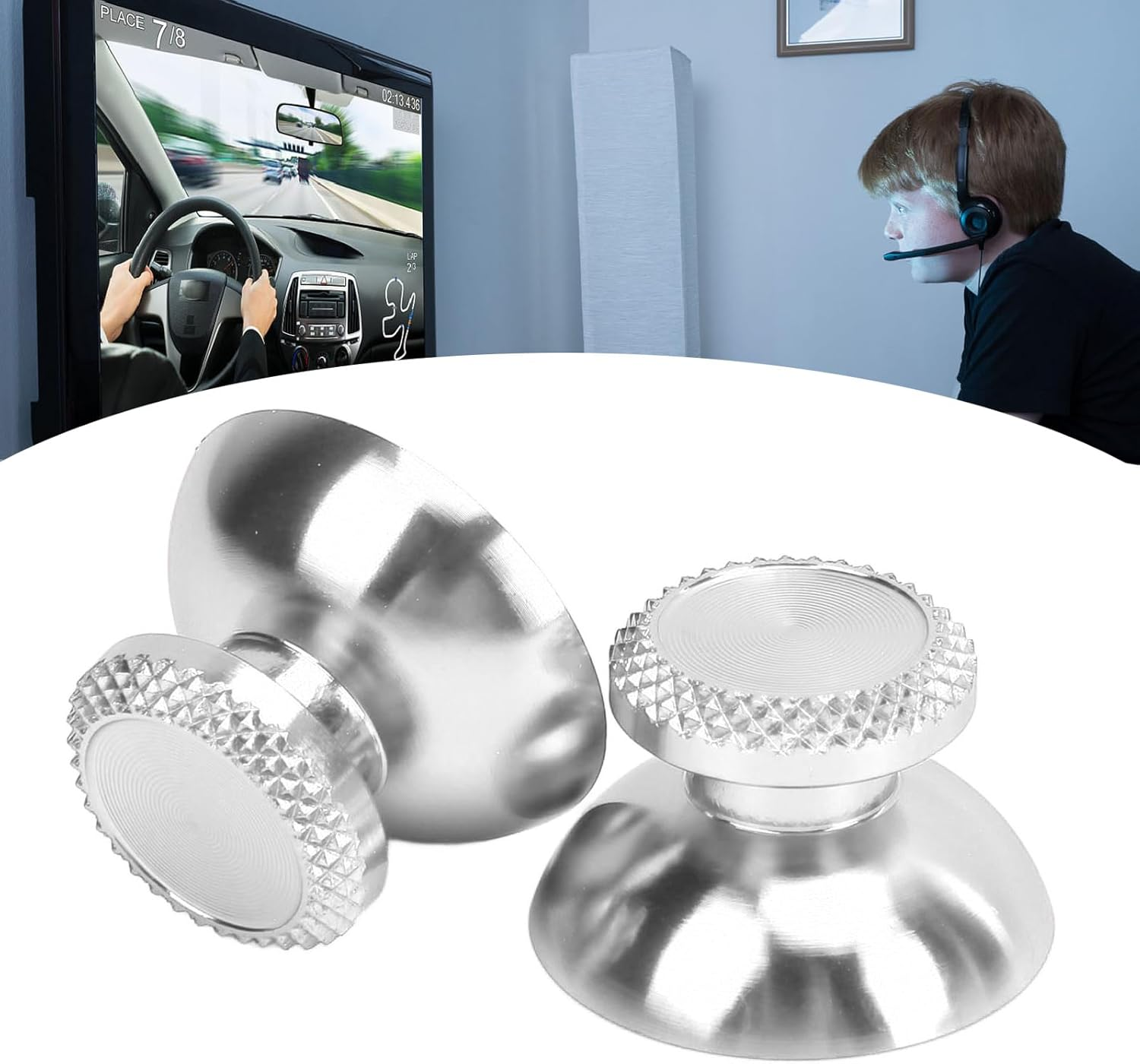 2Pcs Thumb Grips Joystick Cap Analog Stick Cover for PS5, Thumb Grip Caps for Handheld Game Console Controller (Silver) image number 3